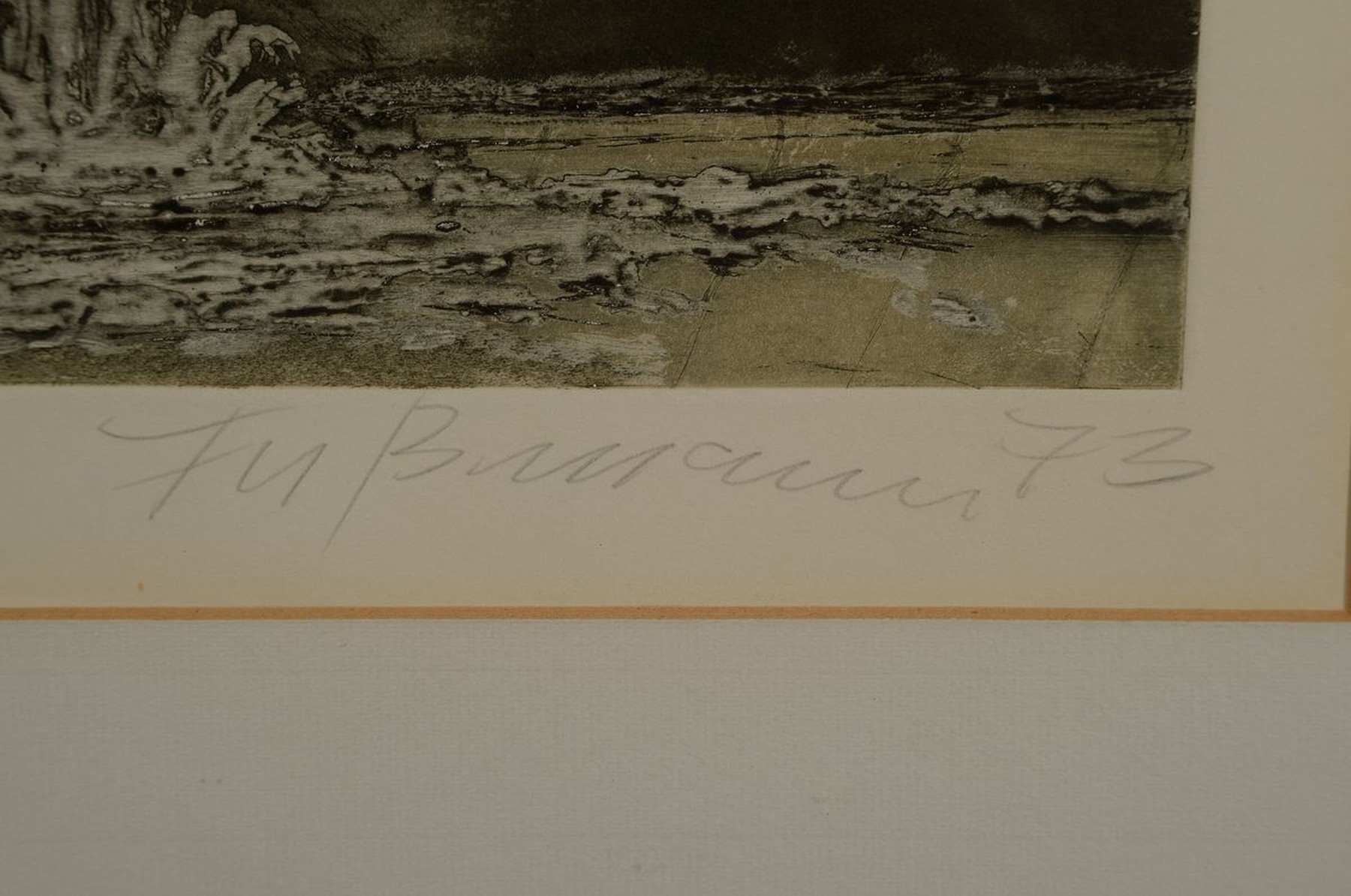 Detail e: Klaus Fußmann, 1938 Velbert, Radierung, re. u. signiert und dat. 73, num. 11/45, ca. 45 x 46 cm Abb, unter Glas, Rahmen, PP., 51 x 52 cm