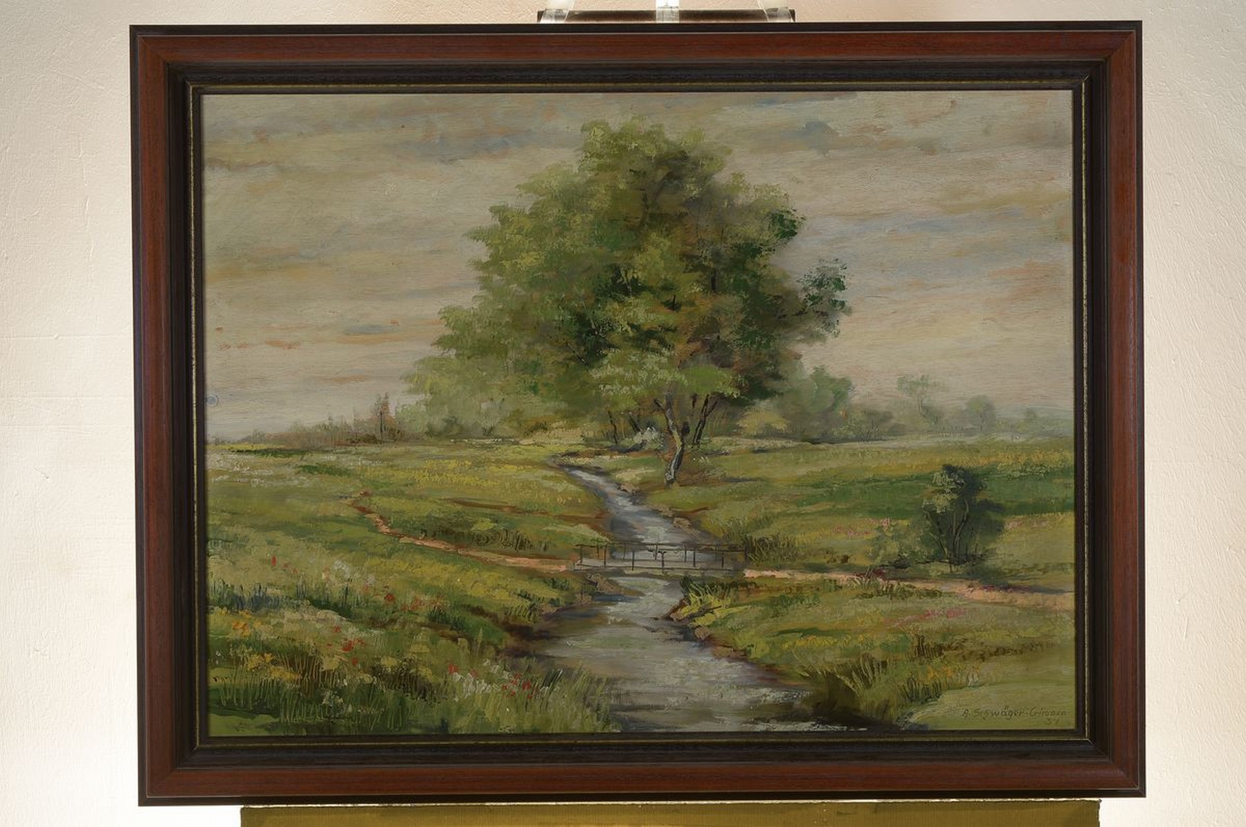 Detail k: Alfred Schwäger-Crimoso, 1902 Ludwigshafen-1960 Ziegelhausen, Im Wiesenthal, rückseitig so betitelt, Öl/Sperrholz, rechts unten signiert und dat. ...