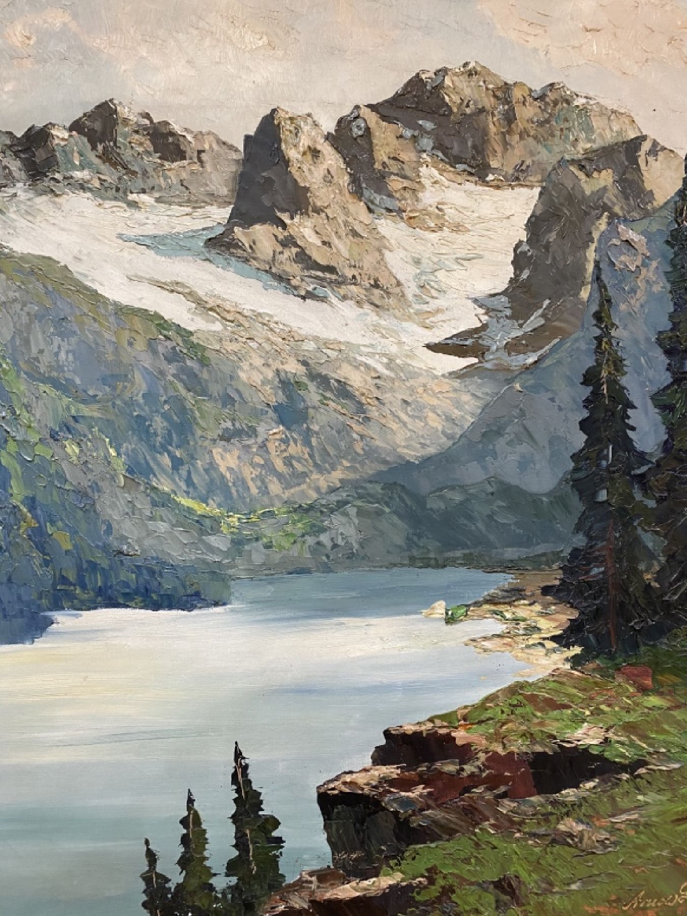 Detail d: Arnold Grabone, 1896 München -1982 Starnberg, Gebirgslandschaft, Öl/Lwd, rechts unten signiert und bezeichnet "Dachstein von der ...