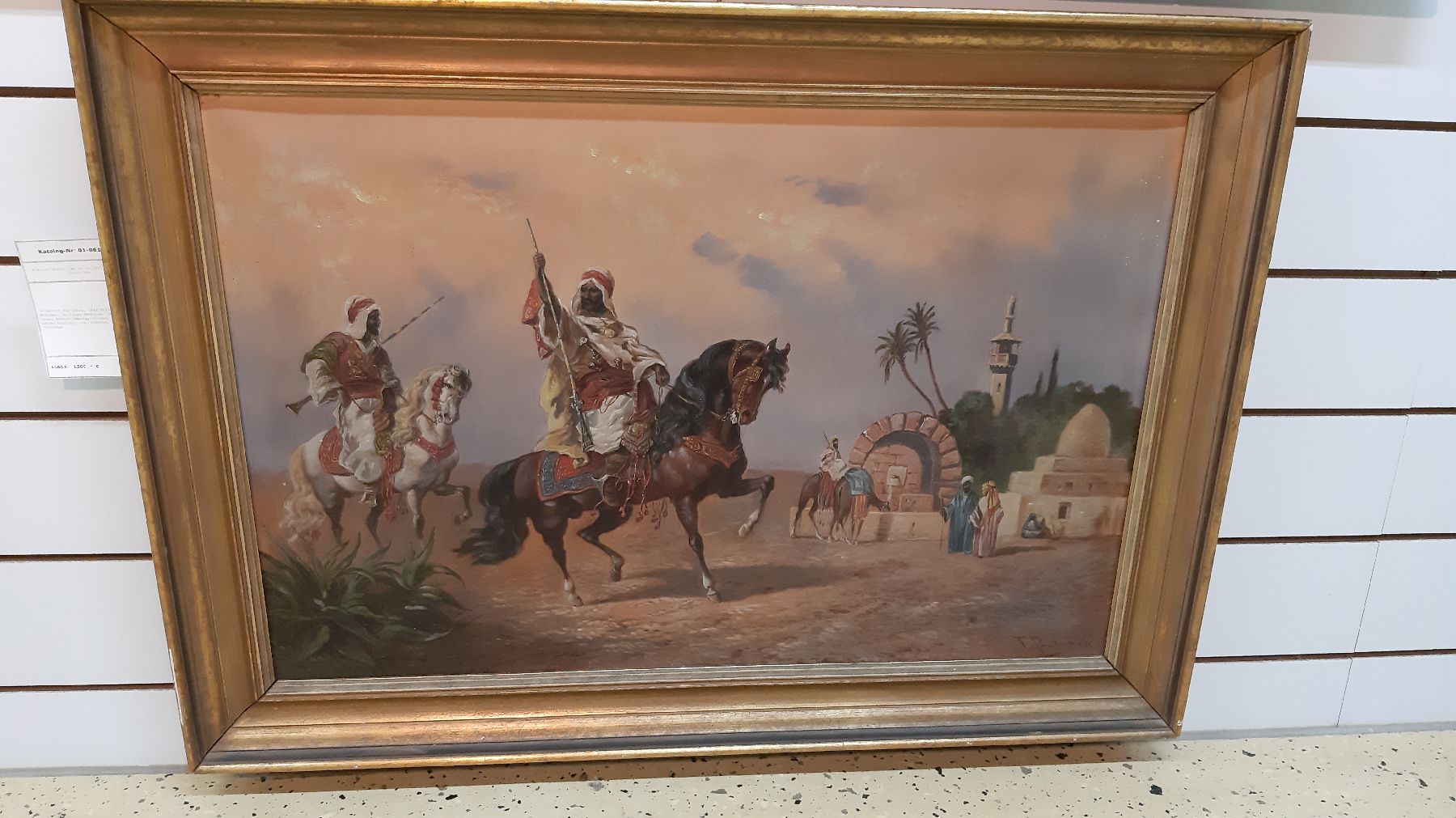 Detail d: Friedrich Perlberg, 1848 Nürnberg-1921 München, Reitende Beduinen in einer Oase, Abendstimmung, Öl/Lwd, rechts unten signiert, ca. 60x90cm, R. ca. ...