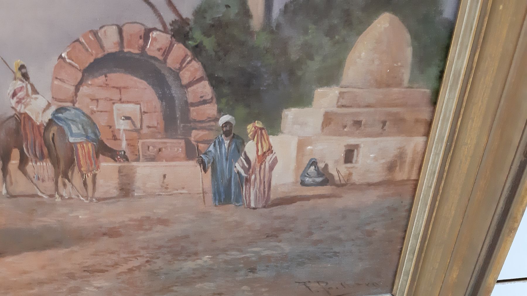 Detail g: Friedrich Perlberg, 1848 Nürnberg-1921 München, Reitende Beduinen in einer Oase, Abendstimmung, Öl/Lwd, rechts unten signiert, ca. 60x90cm, R. ca. ...