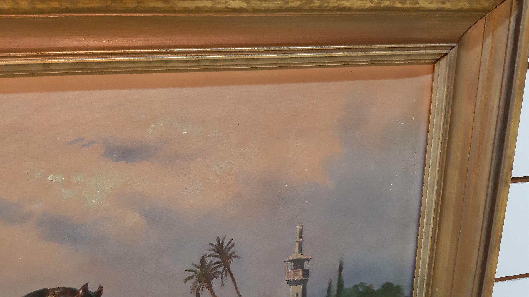Detail i: Friedrich Perlberg, 1848 Nürnberg-1921 München, Reitende Beduinen in einer Oase, Abendstimmung, Öl/Lwd, rechts unten signiert, ca. 60x90cm, R. ca. ...