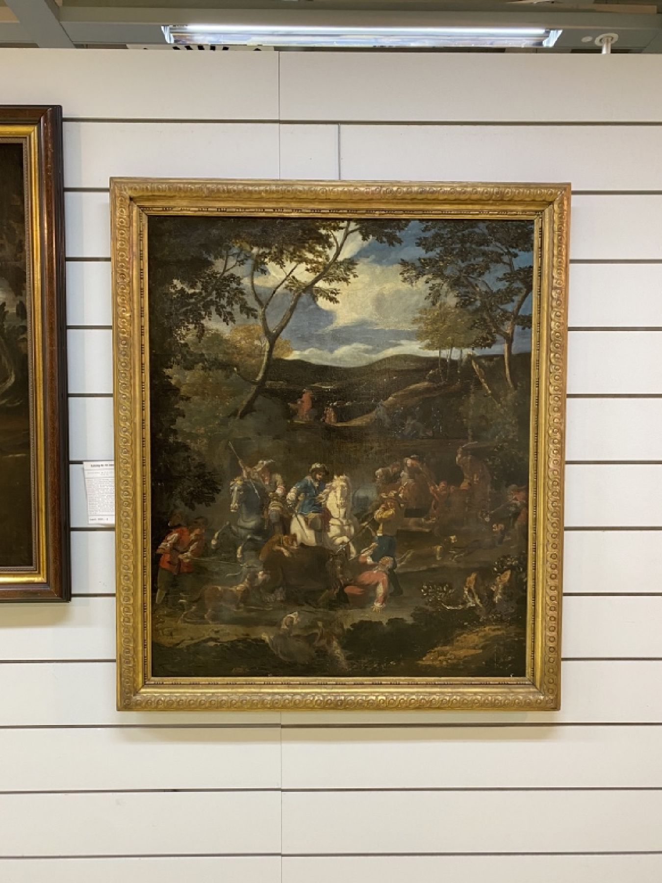 Detail b: Umkreis Nicolaes Berchem, 1620 - 1683, Bärenhatz in bewaldeter Berglandschaft, Öl/Lwd, Schilderung einer reichen Jagdszene mit Erlegung eines ...