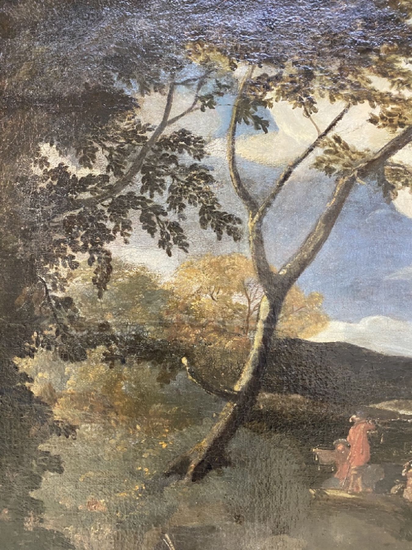 Detail c: Umkreis Nicolaes Berchem, 1620 - 1683, Bärenhatz in bewaldeter Berglandschaft, Öl/Lwd, Schilderung einer reichen Jagdszene mit Erlegung eines ...