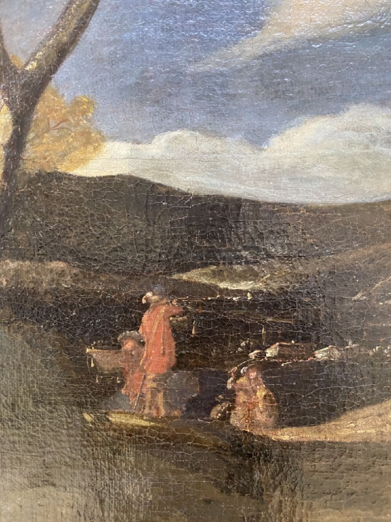 Detail d: Umkreis Nicolaes Berchem, 1620 - 1683, Bärenhatz in bewaldeter Berglandschaft, Öl/Lwd, Schilderung einer reichen Jagdszene mit Erlegung eines ...