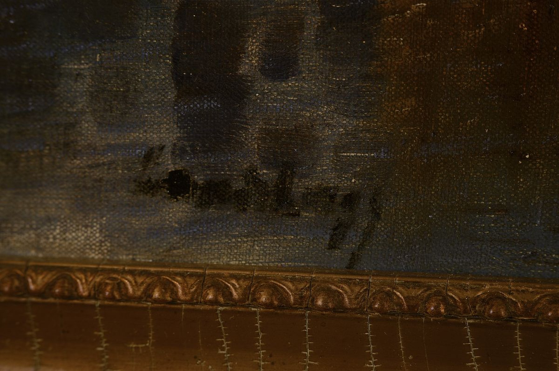 Detail a: Zuschreibung Karl Kaufmann, 1843 -1905, wohl der Hafen von Danzig, Öl/Lwd, mit Pseudonym unleserlich signiert Lambert(?) und datiert 1893 (?), typ. ...