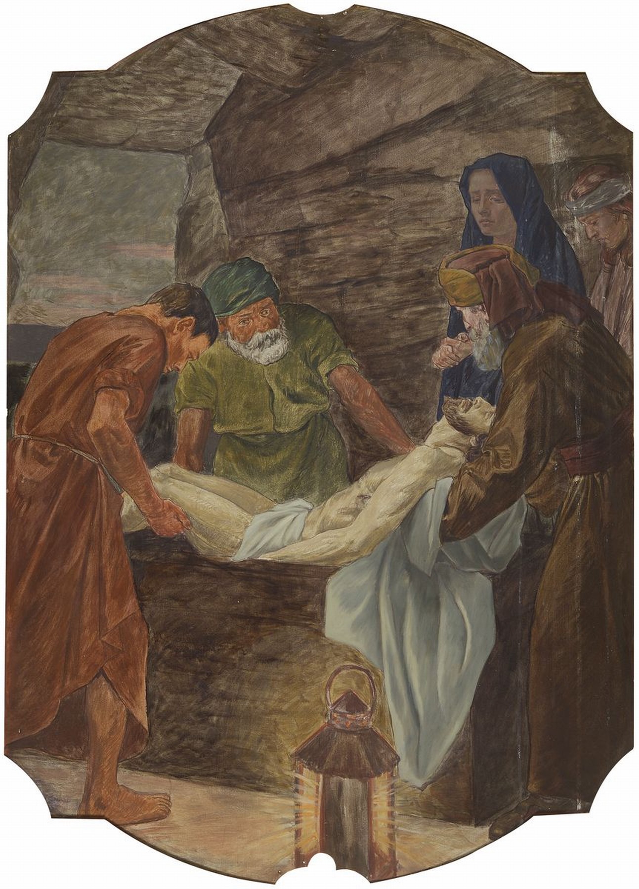 Unbekannter Künstler, deutsch, um 1880-1900, 14 Gemälde zu den Kreuzweg-Stationen, Öl/ Metall, Gemälde mit leichten Alters- und Gebr.-schäden, ...