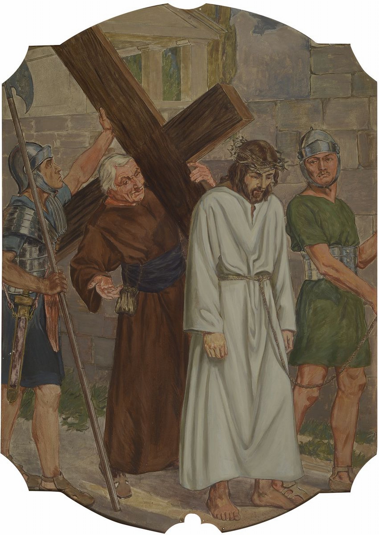 Detail d: Unbekannter Künstler, deutsch, um 1880-1900, 14 Gemälde zu den Kreuzweg-Stationen, Öl/ Metall, Gemälde mit leichten Alters- und Gebr.-schäden, ...