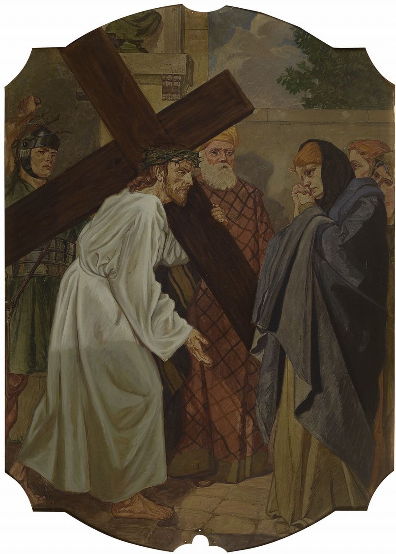 Detail e: Unbekannter Künstler, deutsch, um 1880-1900, 14 Gemälde zu den Kreuzweg-Stationen, Öl/ Metall, Gemälde mit leichten Alters- und Gebr.-schäden, ...