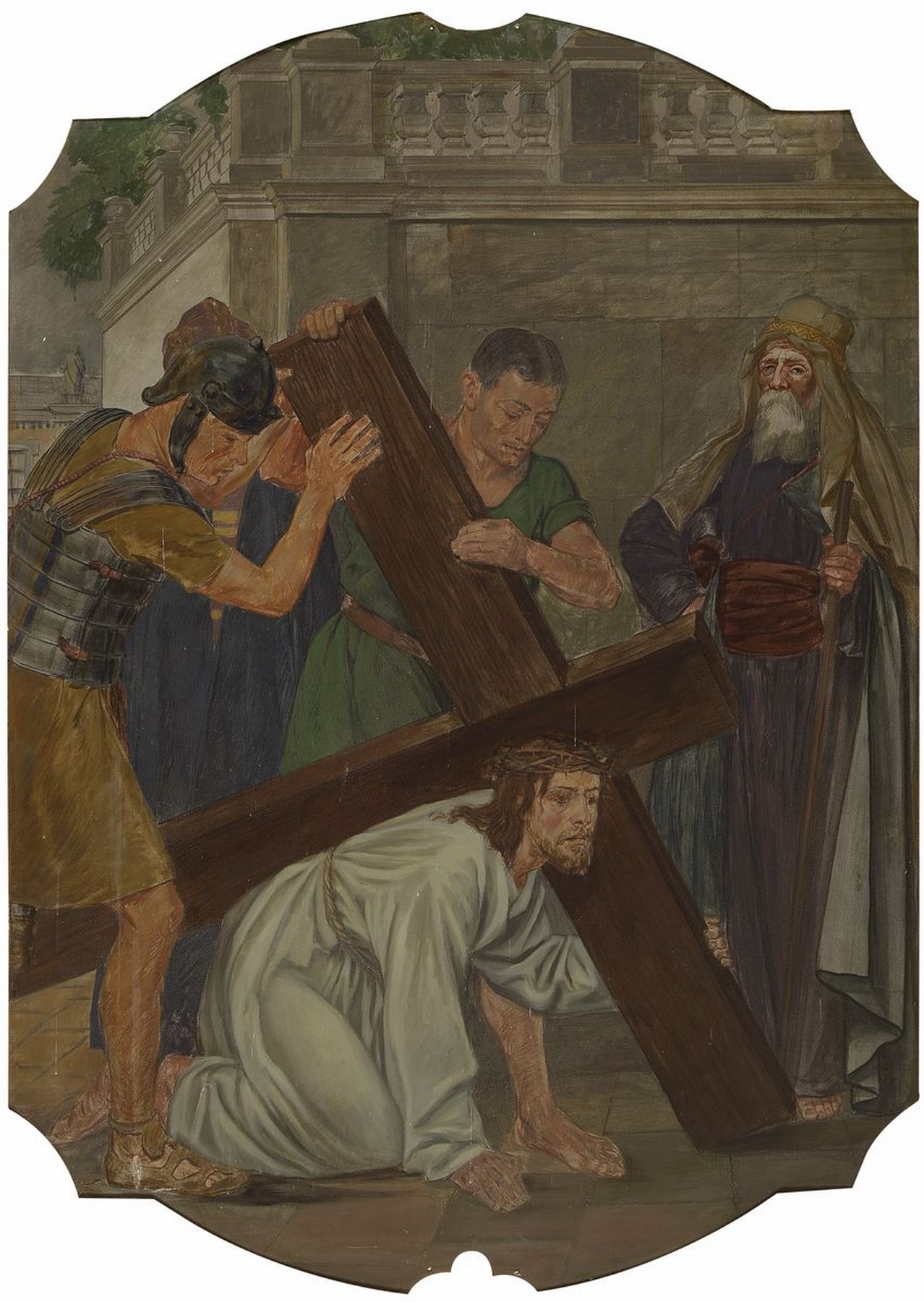 Detail g: Unbekannter Künstler, deutsch, um 1880-1900, 14 Gemälde zu den Kreuzweg-Stationen, Öl/ Metall, Gemälde mit leichten Alters- und Gebr.-schäden, ...