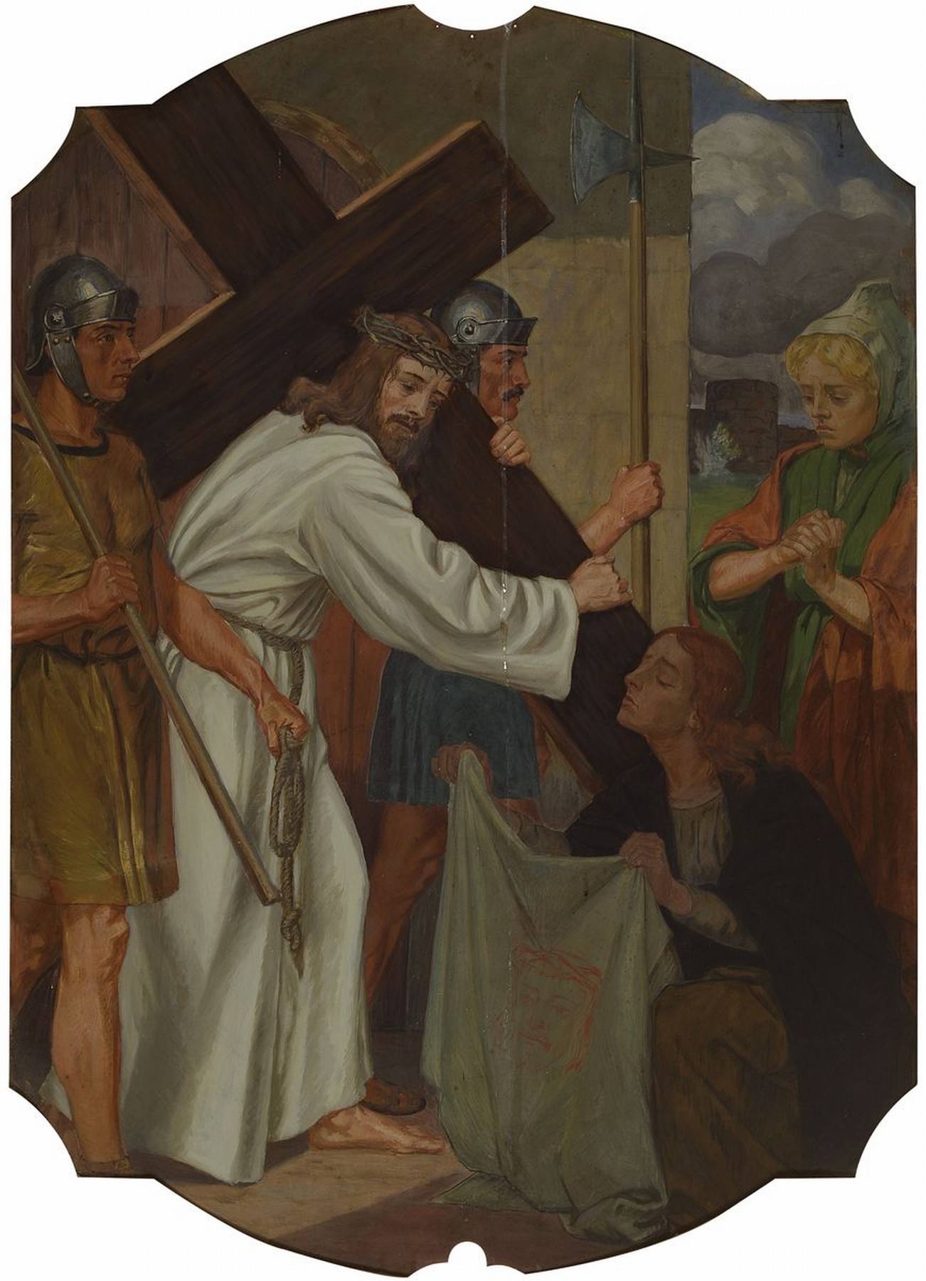 Detail i: Unbekannter Künstler, deutsch, um 1880-1900, 14 Gemälde zu den Kreuzweg-Stationen, Öl/ Metall, Gemälde mit leichten Alters- und Gebr.-schäden, ...