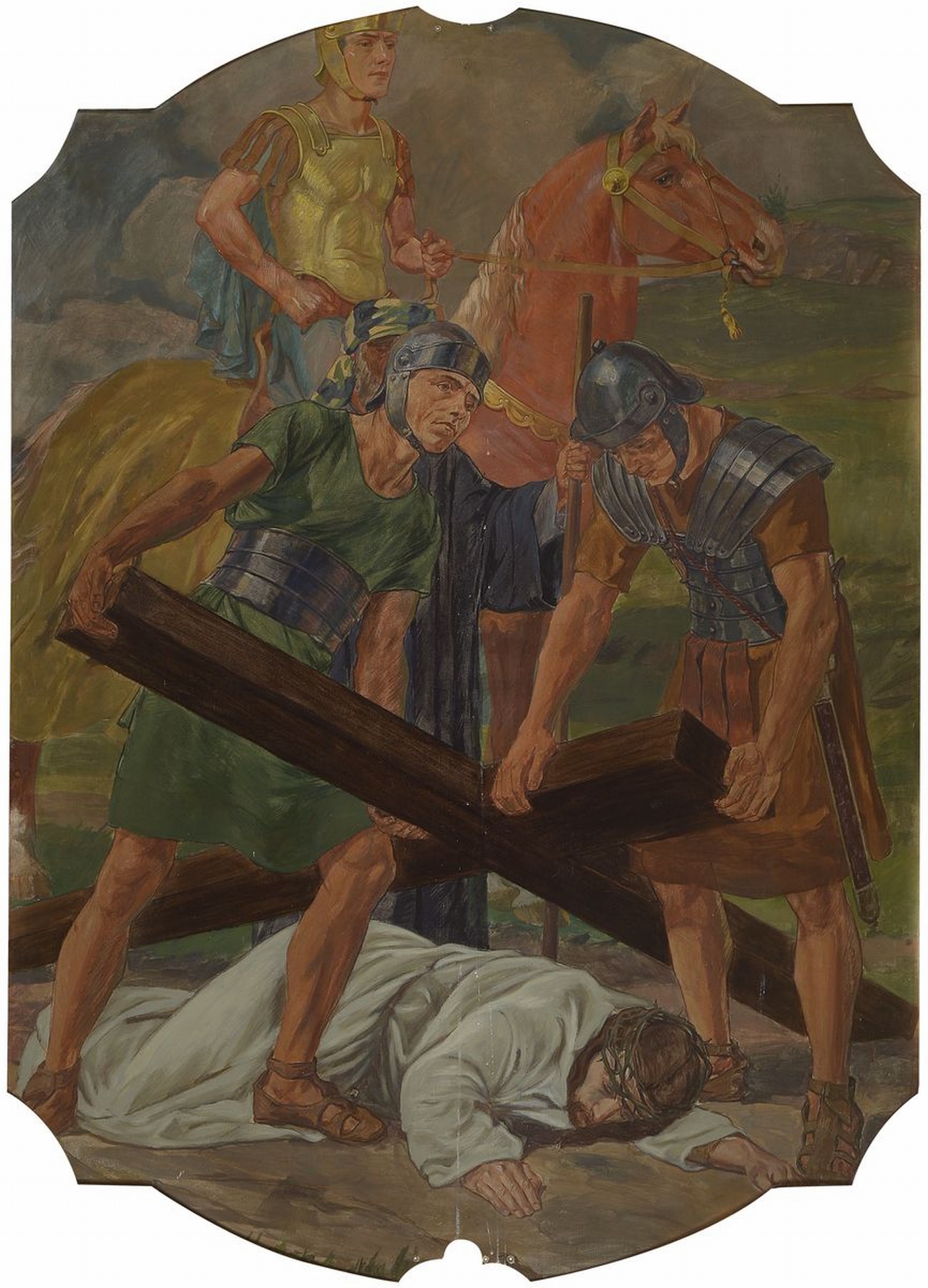 Detail l: Unbekannter Künstler, deutsch, um 1880-1900, 14 Gemälde zu den Kreuzweg-Stationen, Öl/ Metall, Gemälde mit leichten Alters- und Gebr.-schäden, ...