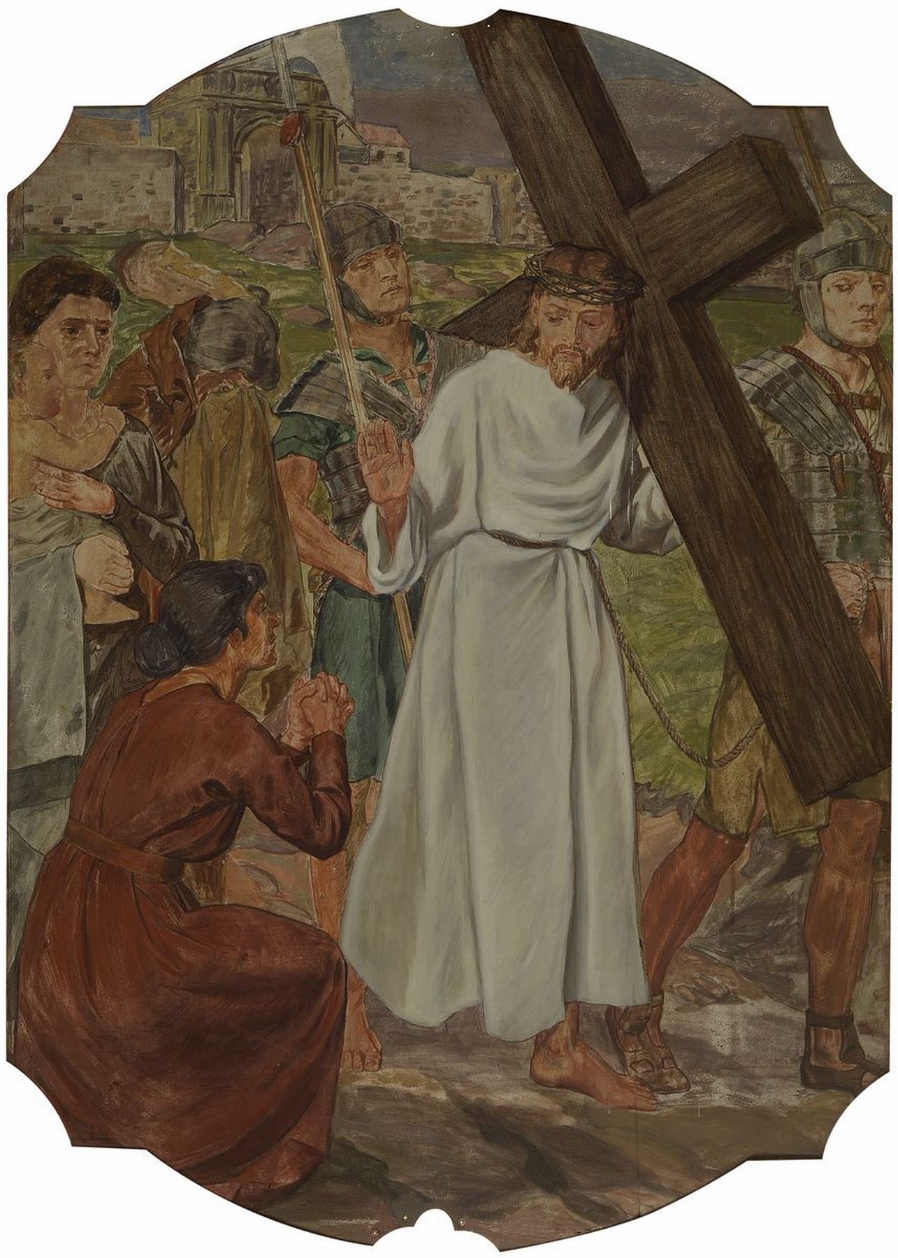 Detail m: Unbekannter Künstler, deutsch, um 1880-1900, 14 Gemälde zu den Kreuzweg-Stationen, Öl/ Metall, Gemälde mit leichten Alters- und Gebr.-schäden, ...