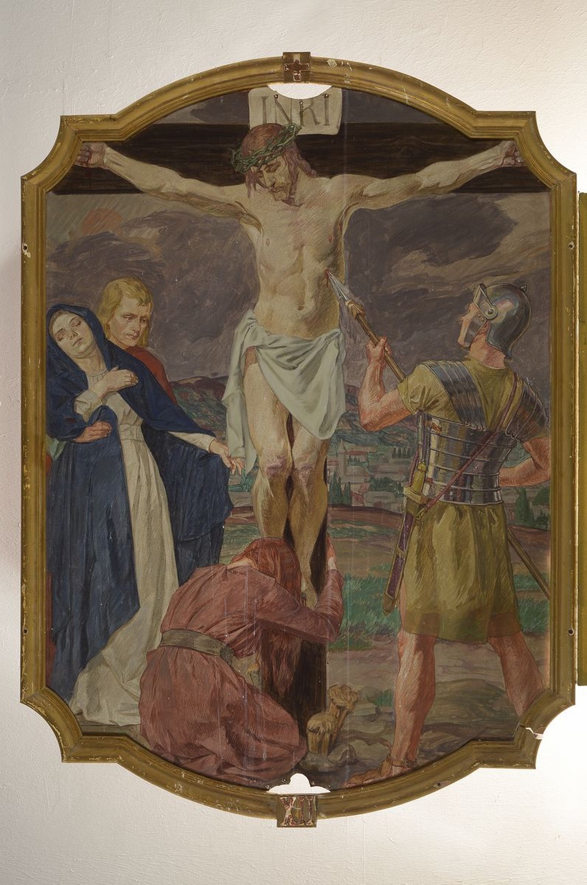 Detail n: Unbekannter Künstler, deutsch, um 1880-1900, 14 Gemälde zu den Kreuzweg-Stationen, Öl/ Metall, Gemälde mit leichten Alters- und Gebr.-schäden, ...