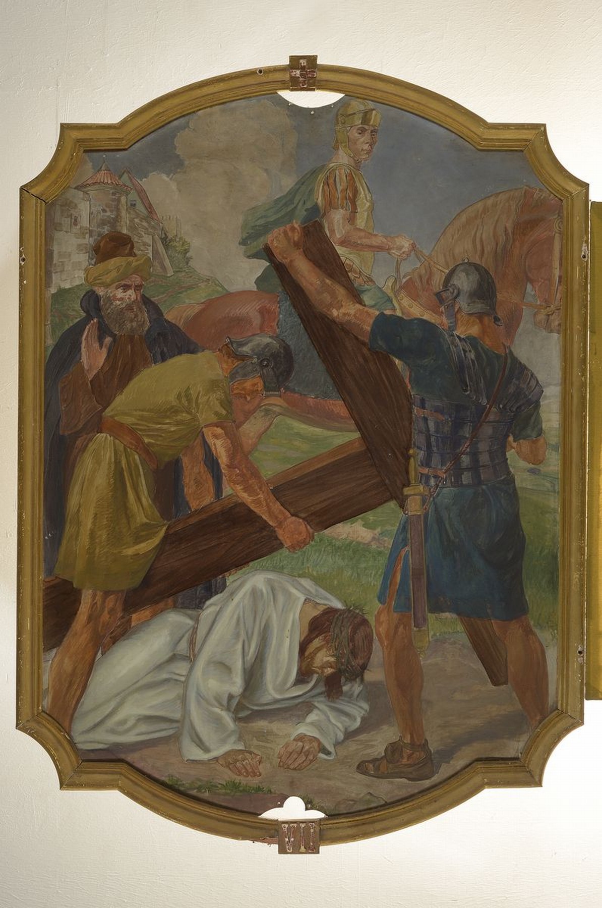 Detail s: Unbekannter Künstler, deutsch, um 1880-1900, 14 Gemälde zu den Kreuzweg-Stationen, Öl/ Metall, Gemälde mit leichten Alters- und Gebr.-schäden, ...