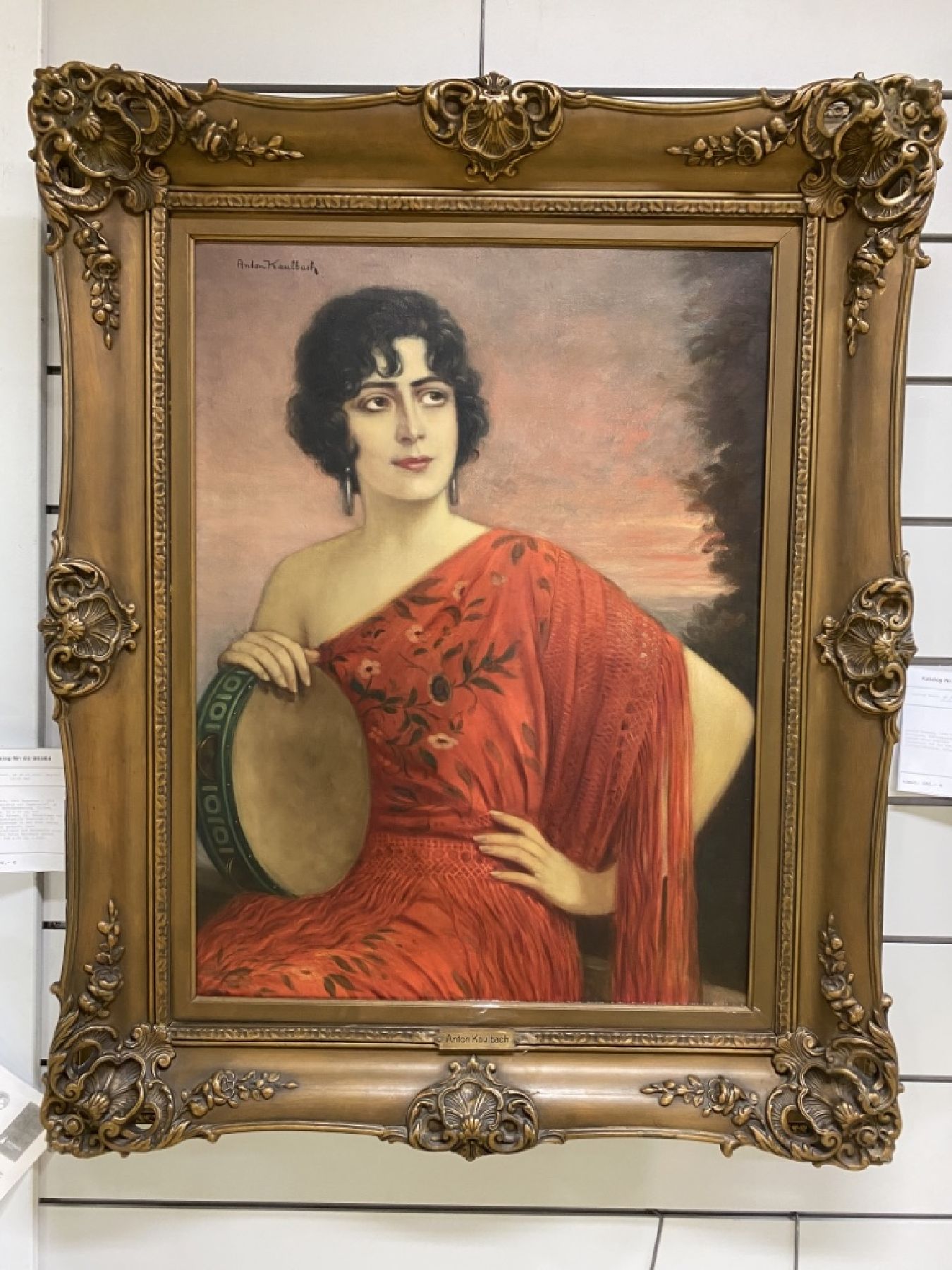 Detail d: Anton Kaulbach, 1864 Hannover - 1934 Berlin, "Spanierin mit Tambourin", im Hintergrund Abenddämmerung, Öl/Lwd, signiert, ca. 80 x 60 cm, ...
