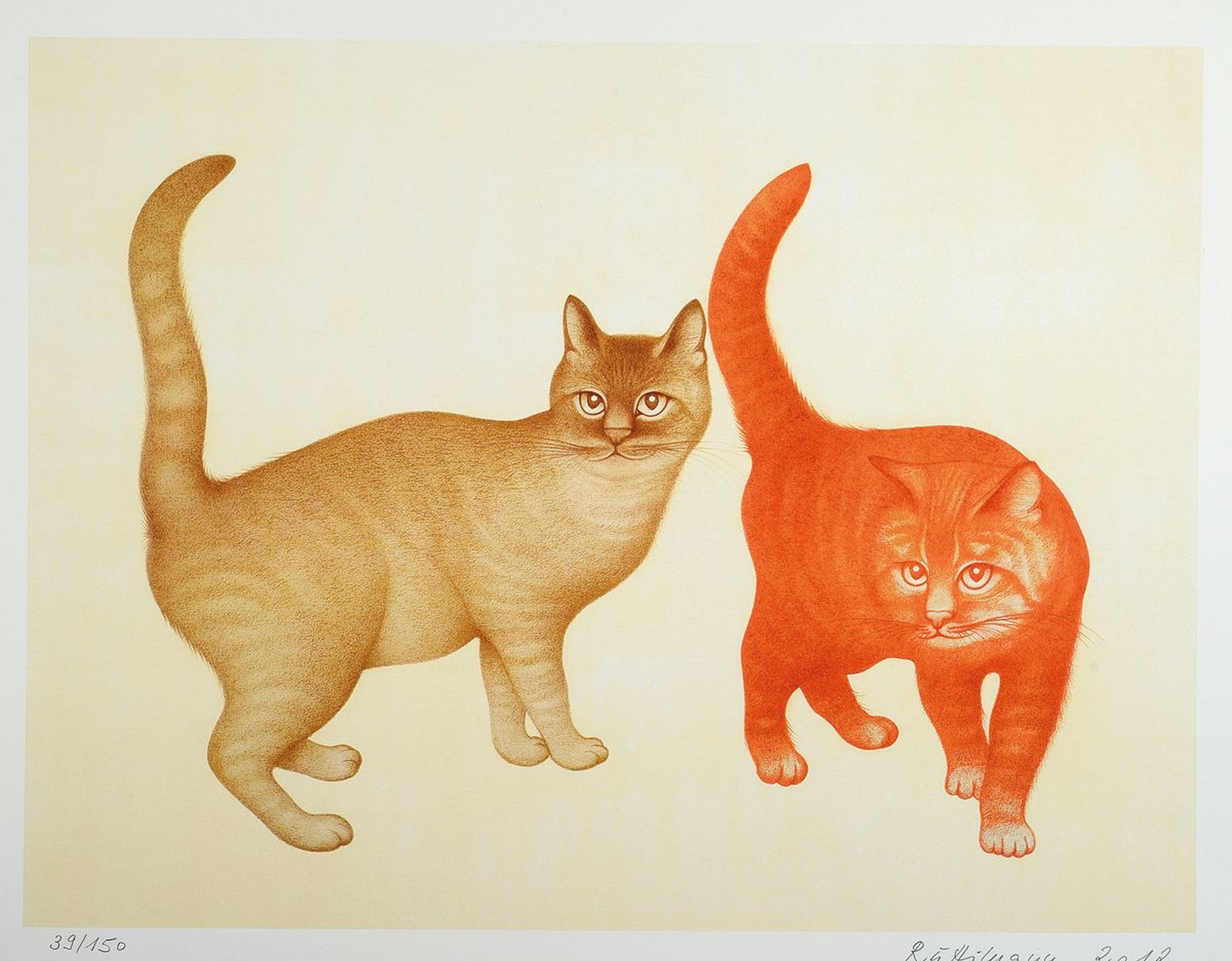 Detail n: Hans Rüttimann, geb. 1940, 6 Serigraphien mit Katzendarstellungen, alle num. und handsigniert, ca. 41 x 52 cm bis45 x 55 cm