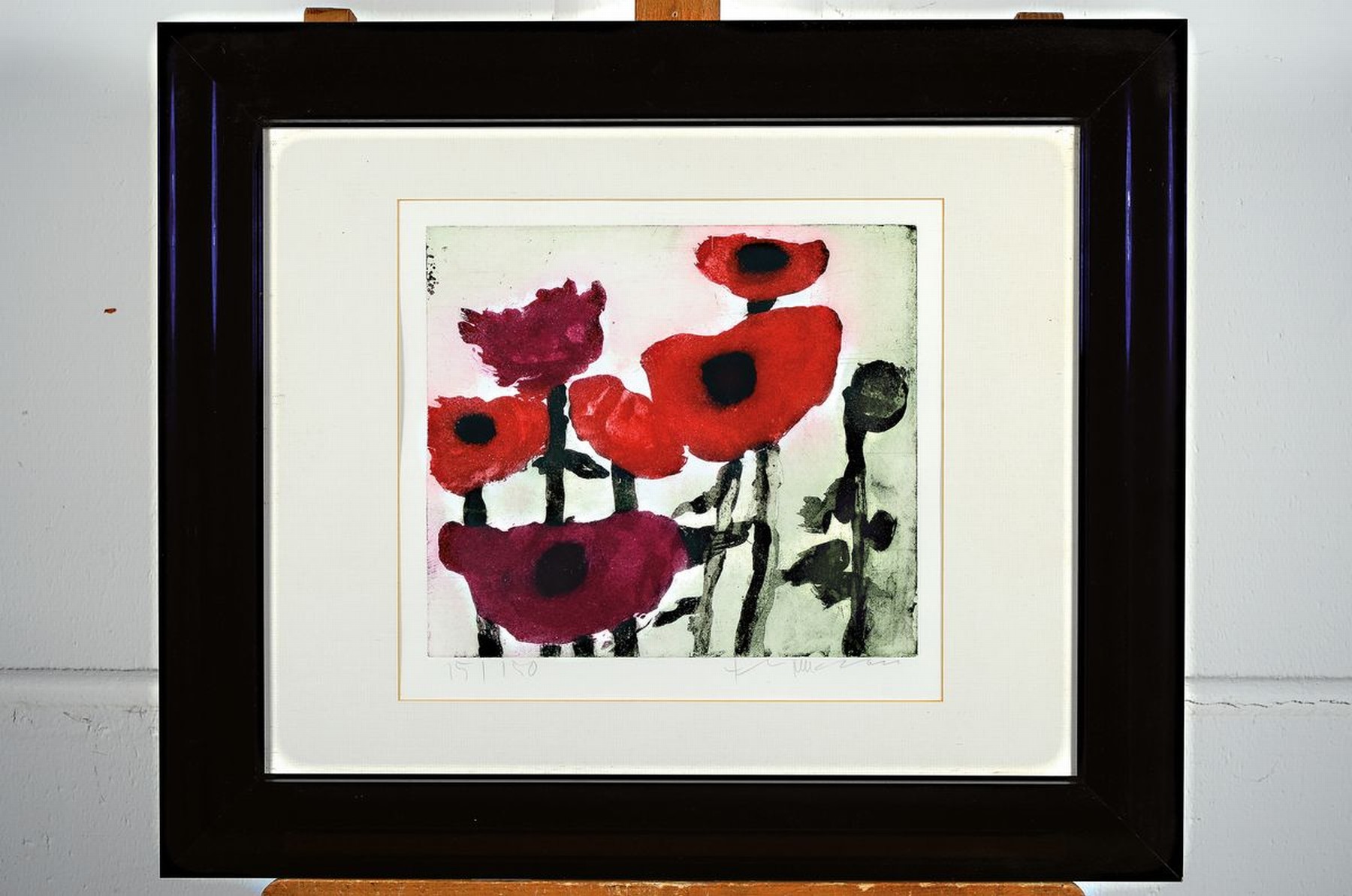 Detail k: Klaus Fußmann,geb. 1938, Farbradierung, Mohnblumen, num. 15/150, handsigniert, 29 x 28 cm, Rahmen, unter Glas