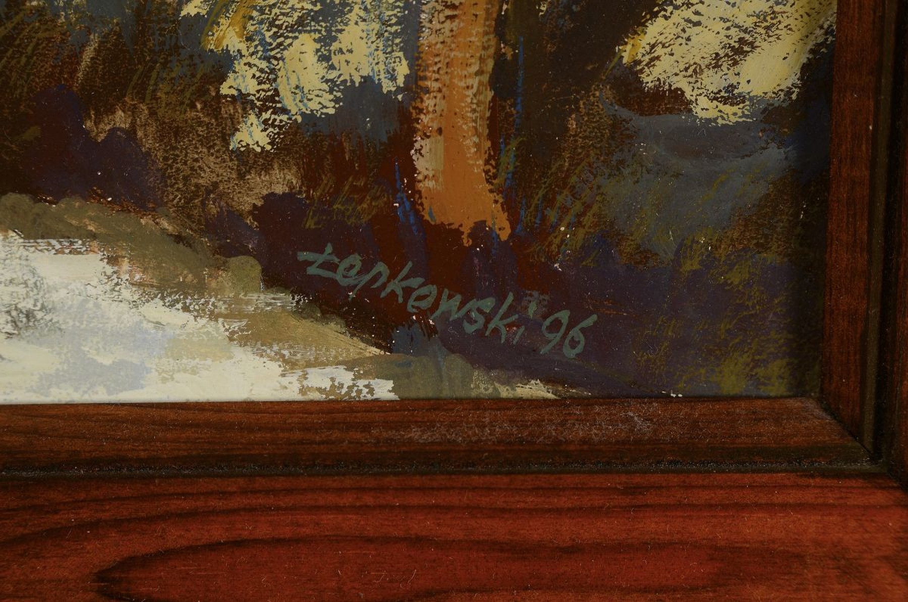 Detail e: Lenkowski, Krakauer Maler, 20. Jh., Landschaft mit Pferdekarren, Öl/Malkarton, impressionistische Malweise, 22 x 32 cm, Rahmen