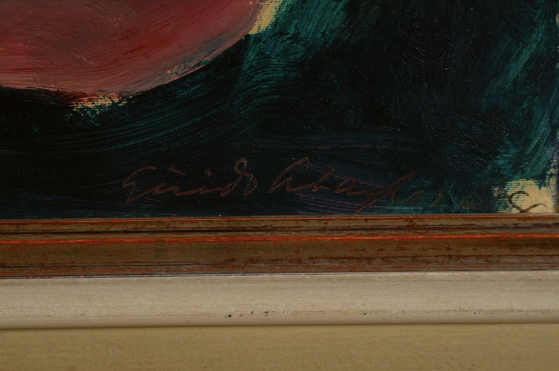 Detail e: Guido Schäfer, geb. 1934 Wiesbaden, "Komposition mit Bäumen", rückseitig auf Etikett bezeichnet und num. Nr. 4, Öl/Karton, ca. 38 x 48 ...