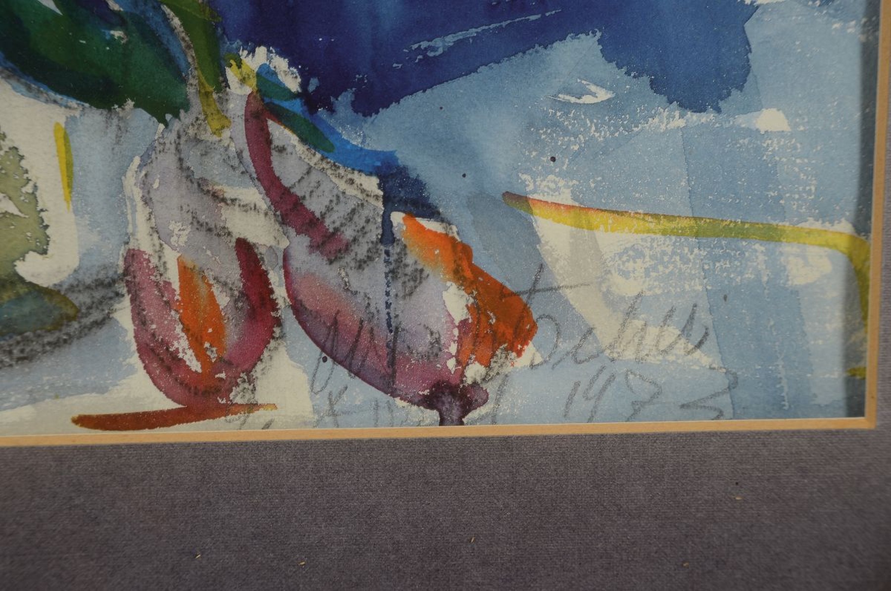 Detail a: Otto Ditscher, 1903 Neuhofen-1987, Stillleben mit Tulpen und Strelitzien, Gouache auf Papier, rechts unten signiert und dat. 1973, ca. 74x55cm, PP, ...