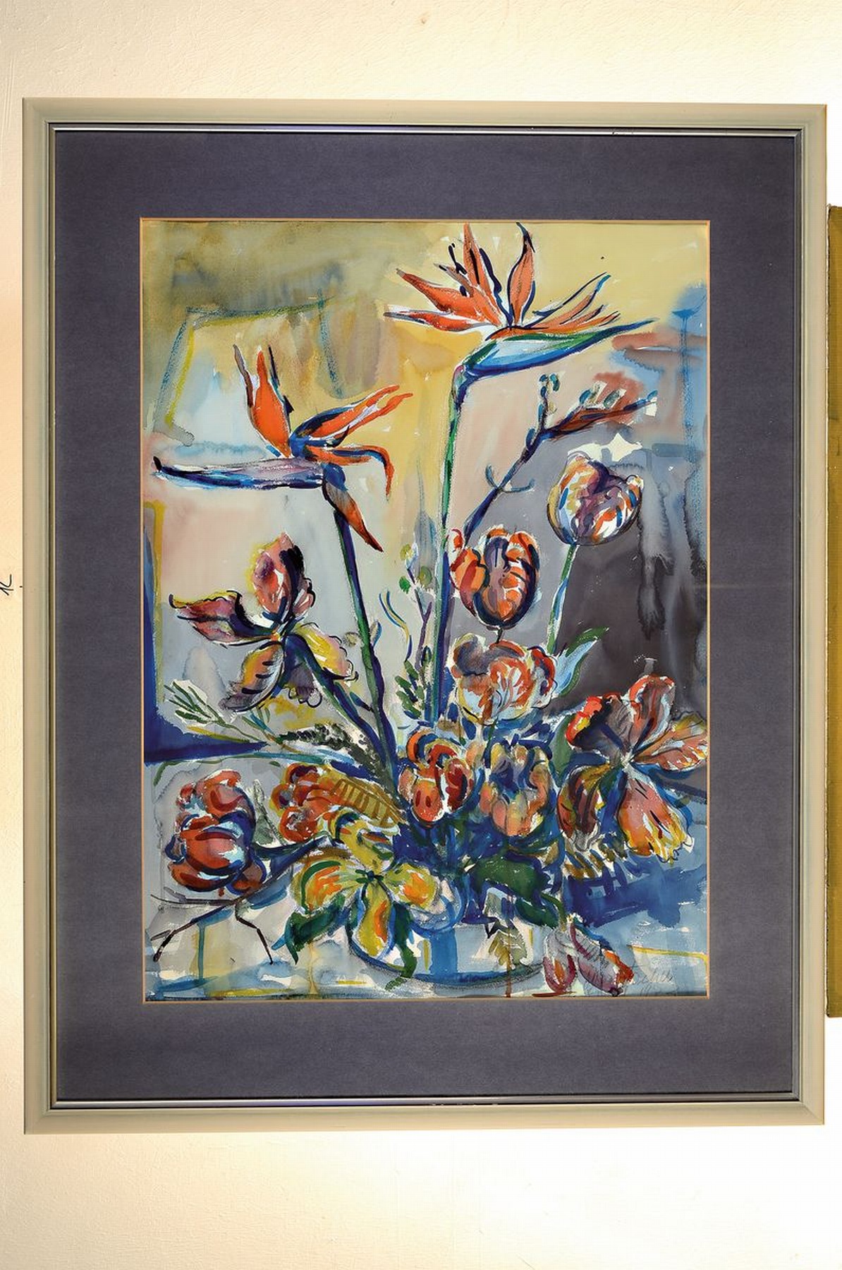 Detail k: Otto Ditscher, 1903 Neuhofen-1987, Stillleben mit Tulpen und Strelitzien, Gouache auf Papier, rechts unten signiert und dat. 1973, ca. 74x55cm, PP, ...