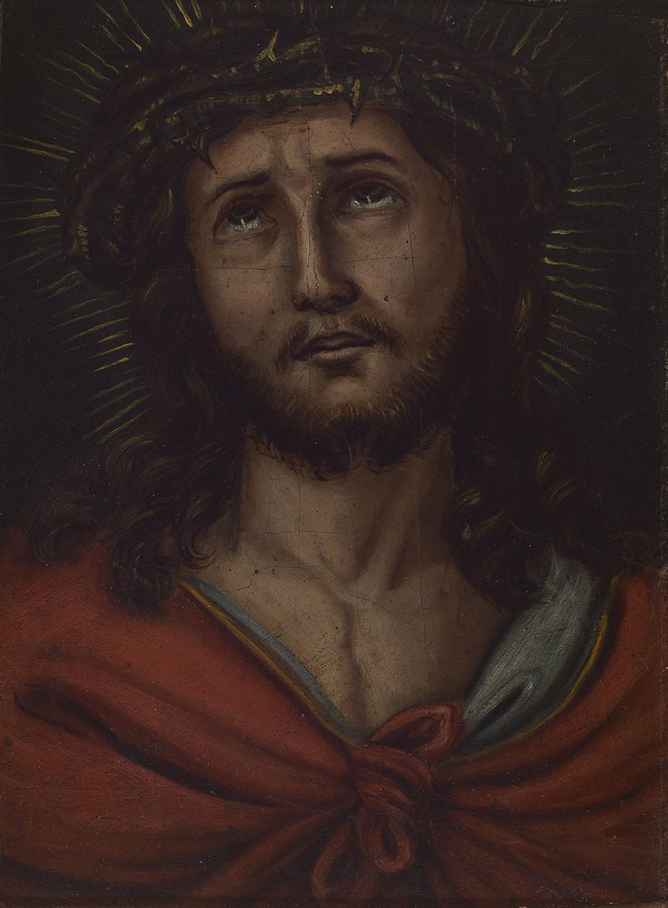 Unbekannter Nazarener, 19. Jh., Christus mit der Dornenkrone, Öl/Malkarton, unsigniert, ca. 21x16cm, R. ca. 28x23cm