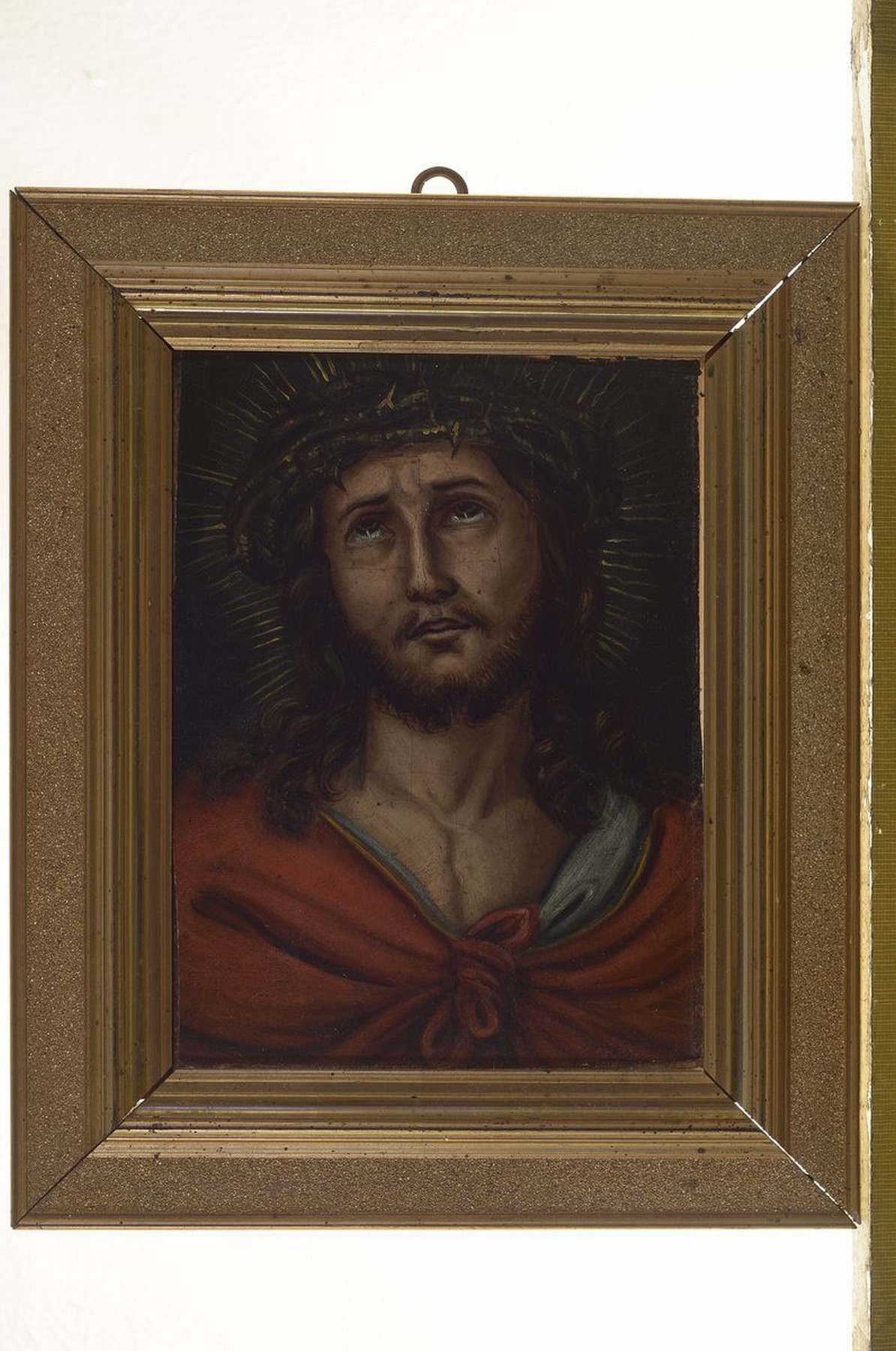 Detail k: Unbekannter Nazarener, 19. Jh., Christus mit der Dornenkrone, Öl/Malkarton, unsigniert, ca. 21x16cm, R. ca. 28x23cm