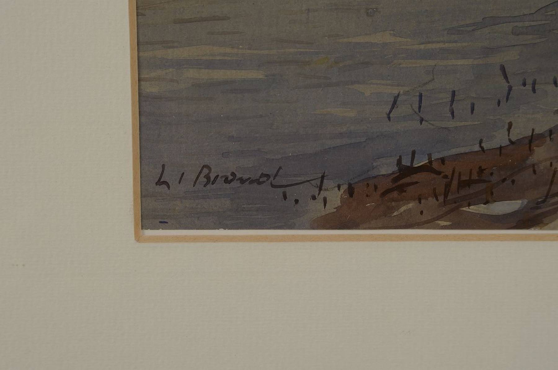 Detail a: Werner Brand, geb. 1933, lebt und arbeitet in der Pfalz, Am Altrhein, Aquarell auf Papier, links unten signiert, ca. 19x28cm, PP, u.Gl., R. ca. ...