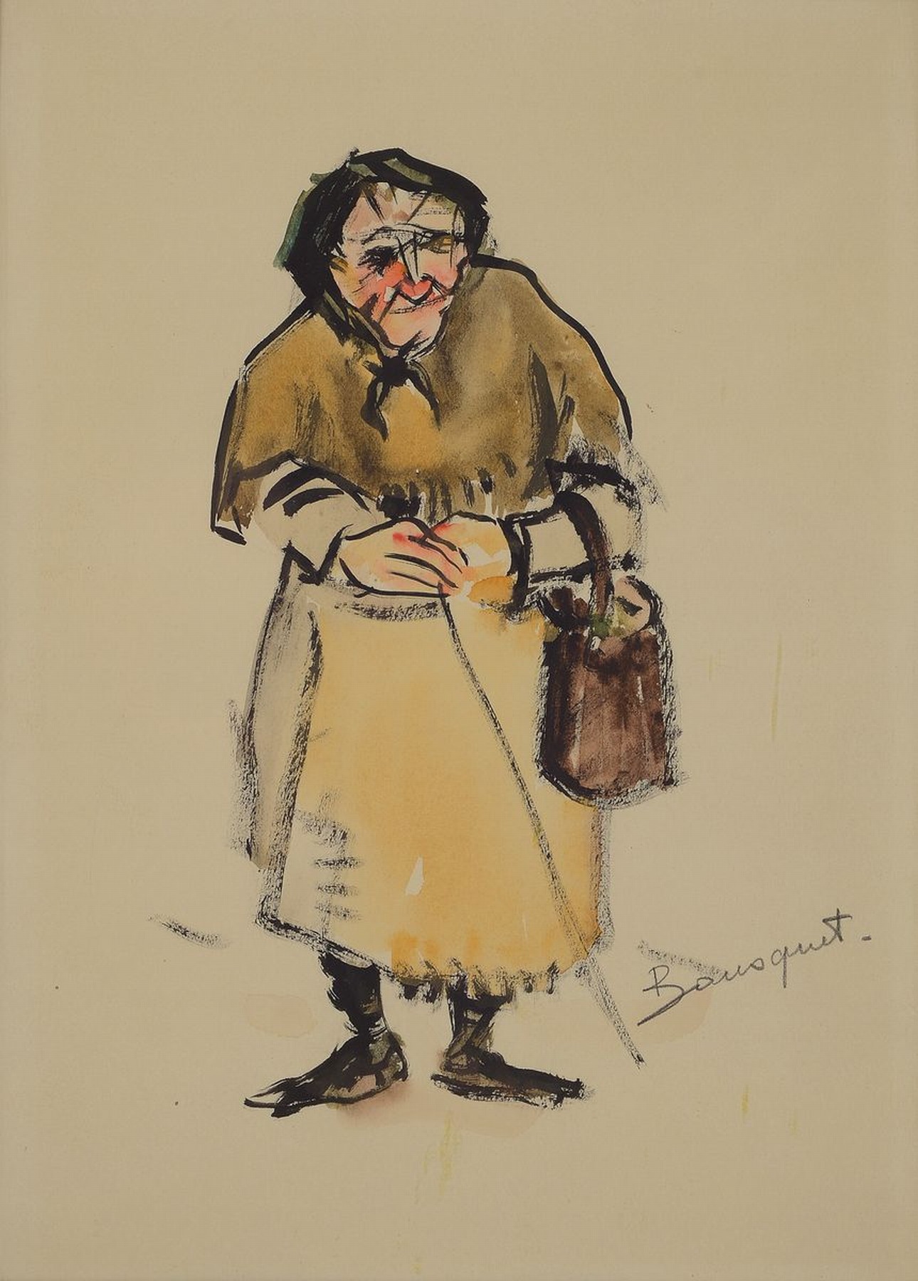 Bousquet, Frankreich, um 1910, zwei Aquarelle, Bettler und Bettlerin, Aquarell auf Pappe, jeweils rechts unten signiert, unter Glas gerahmt, ca. ...