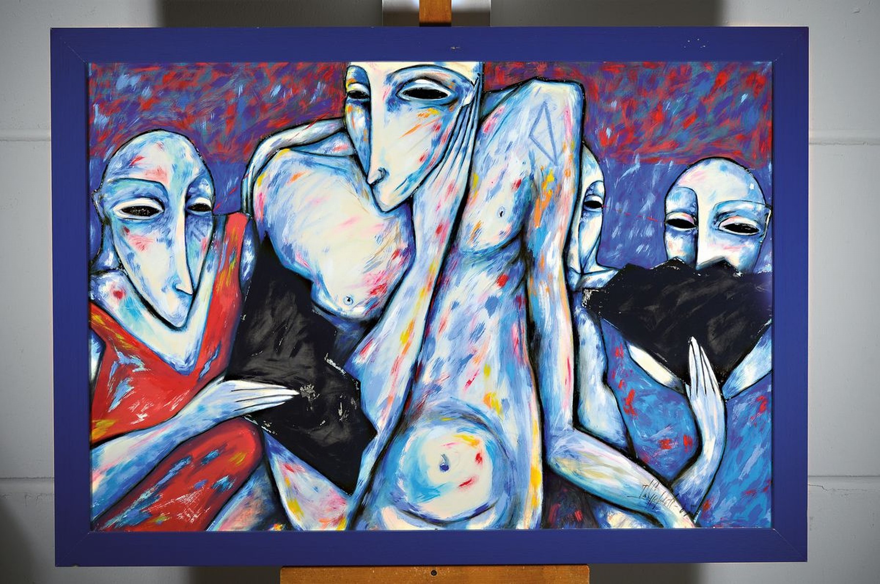 Detail k: Philippe Schott, geb. 1958 Straßburg, Studium an der Ecole des Beaux Arts Straßburg,hier: abstrakte Figuren-Komposition, Gouache und Mischtechnik, ...