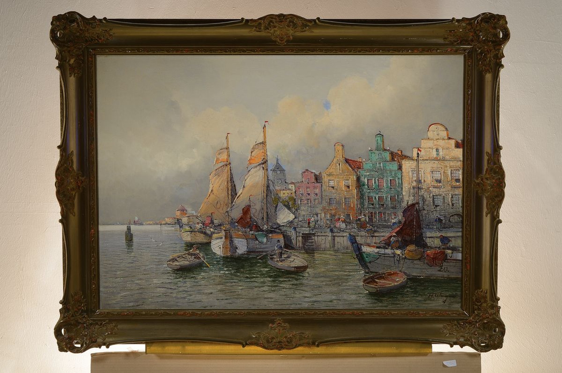Detail k: H. Wagner, Pseudonym des Georg Fischhof, 1859-1914, Blick auf einen holländischen Hafen, Öl/Lwd, rechts unten signiert, ca. 70x 100cm, R. ca. ...