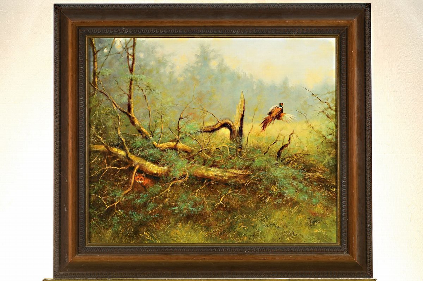 Detail k: Hans Pfaff, 1939-2019, Fuchs und Fasan am Waldrand, Öl/Lwd, links unten signiert, ca. 50x60cm, R. ca. 65x75cm
