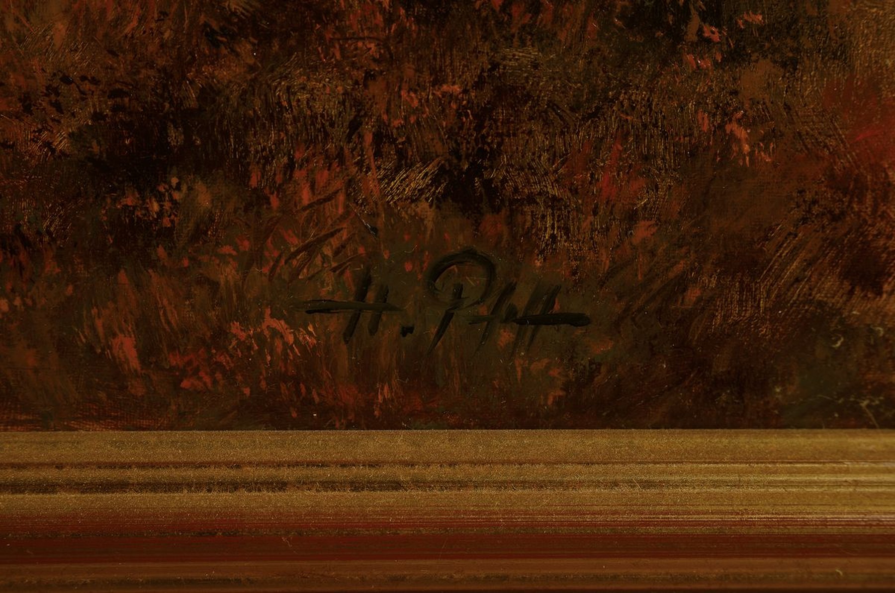 Detail a: Hans Pfaff, 1939-2019, Herbstlicher Wald im Abendlicht, Mann und Hund auf dem Waldweg, Öl/Lwd, rechts unten signiert, ca. 51x72cm, R. ca. 63x85cm