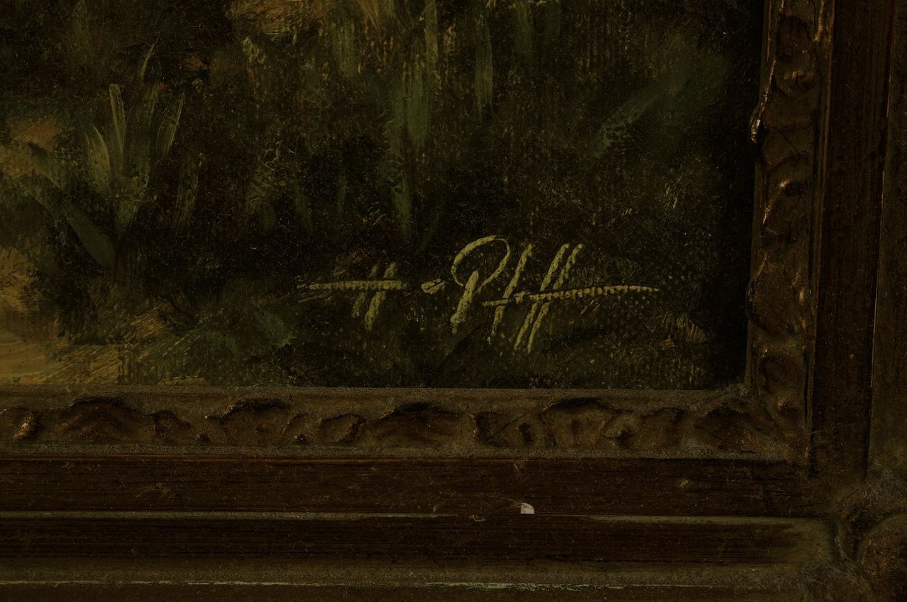 Detail a: Hans Pfaff, 1939-2019, Männer mit Heuwagen, Pferden und Hunden vor einem Stadttor, Öl/ Lwd, signiert, ca. 74x54cm, R. ca. 90x70cm