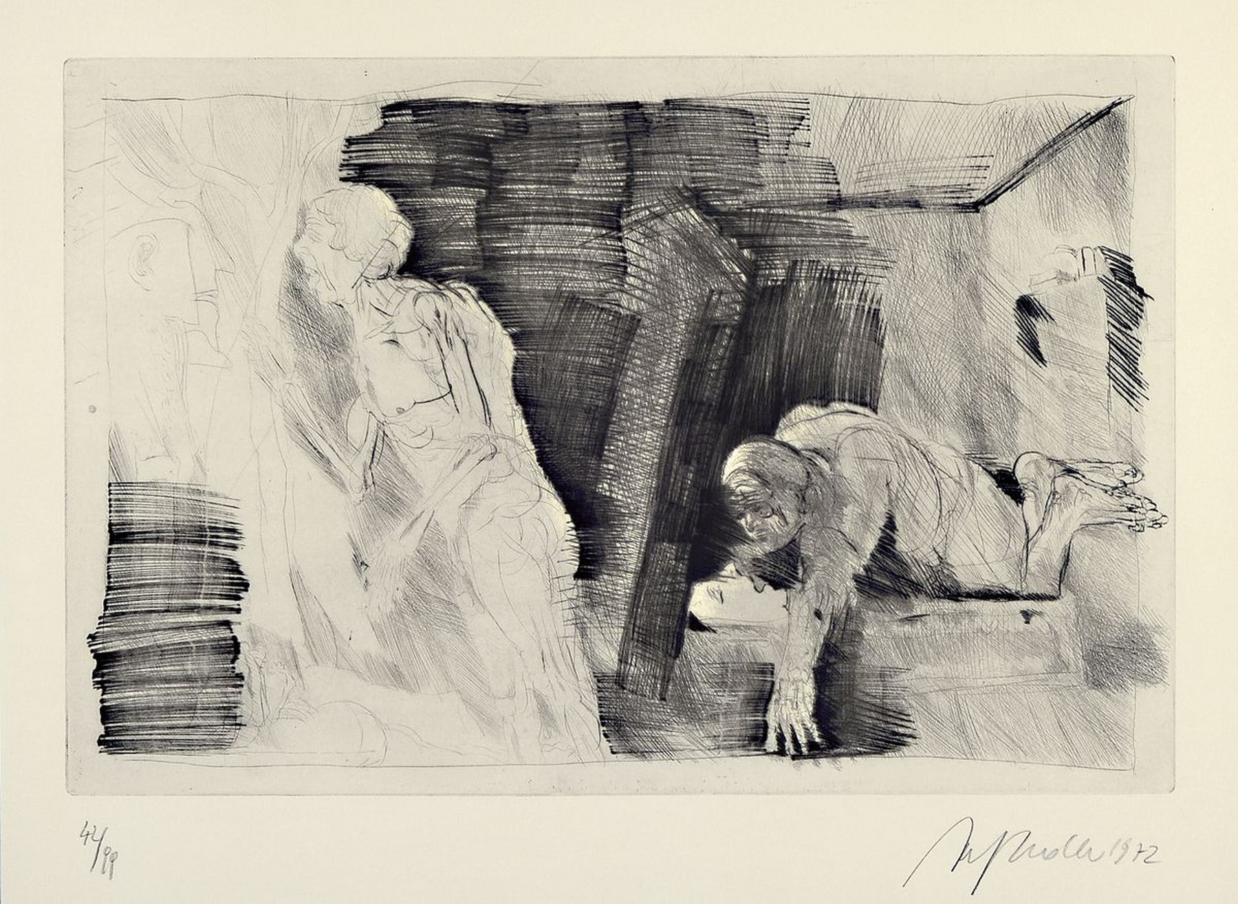 Alfred Hrdlicka, 1928-2009, Radierung, handsigniert und dat. 1972, num. 42/99, unter Glas gerahmt, Platte ca. 33x49 cm, gesamt ca. 61x75 cm
