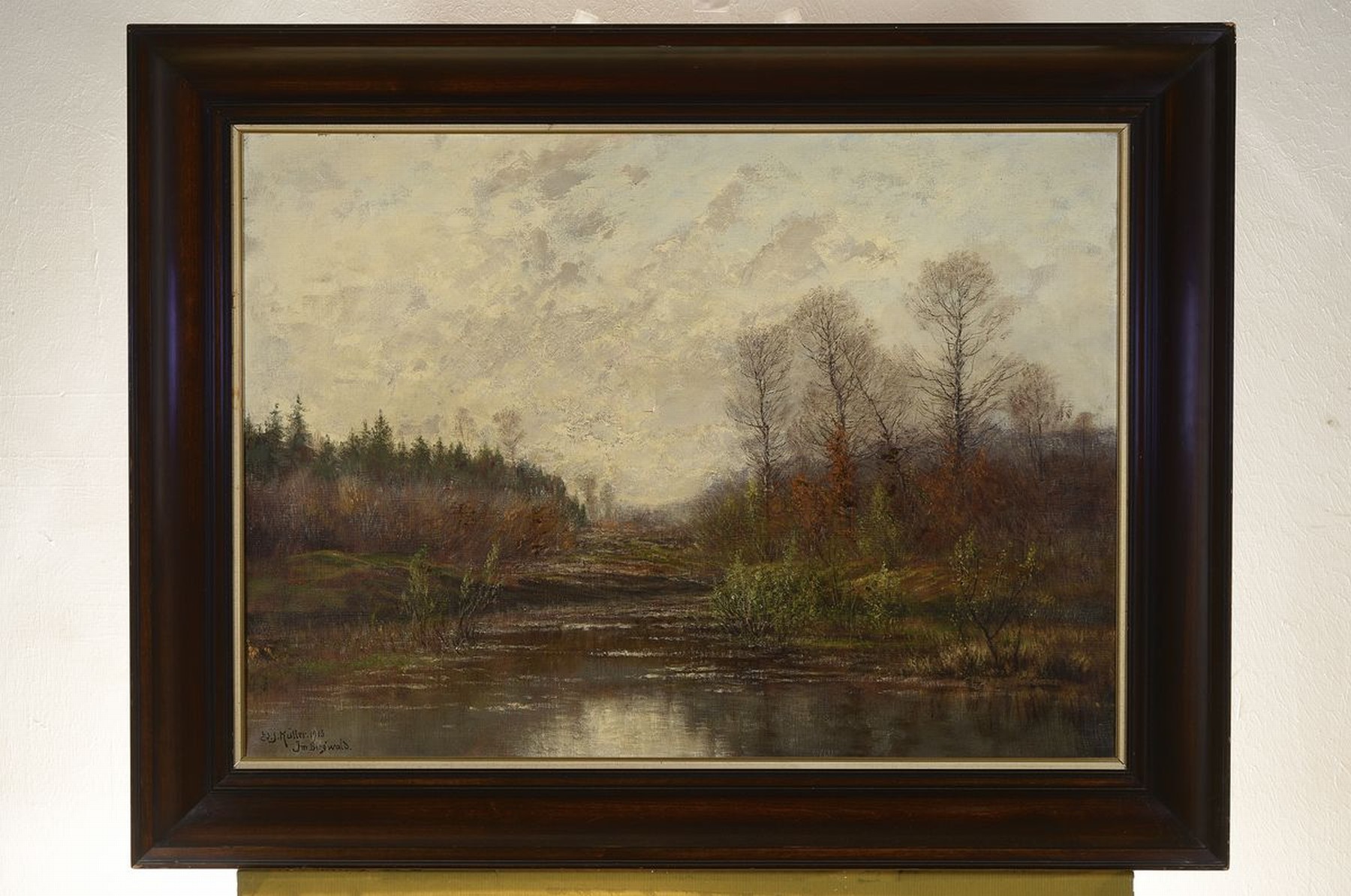 Detail k: Ed. J. Müller, dat. 1915, "Im Biegwald," Öl/Lwd, li. u. signiert, l. rest., ca. 55 x 78cm, Rahmen: 73 x 94 cm, l. Altersspuren