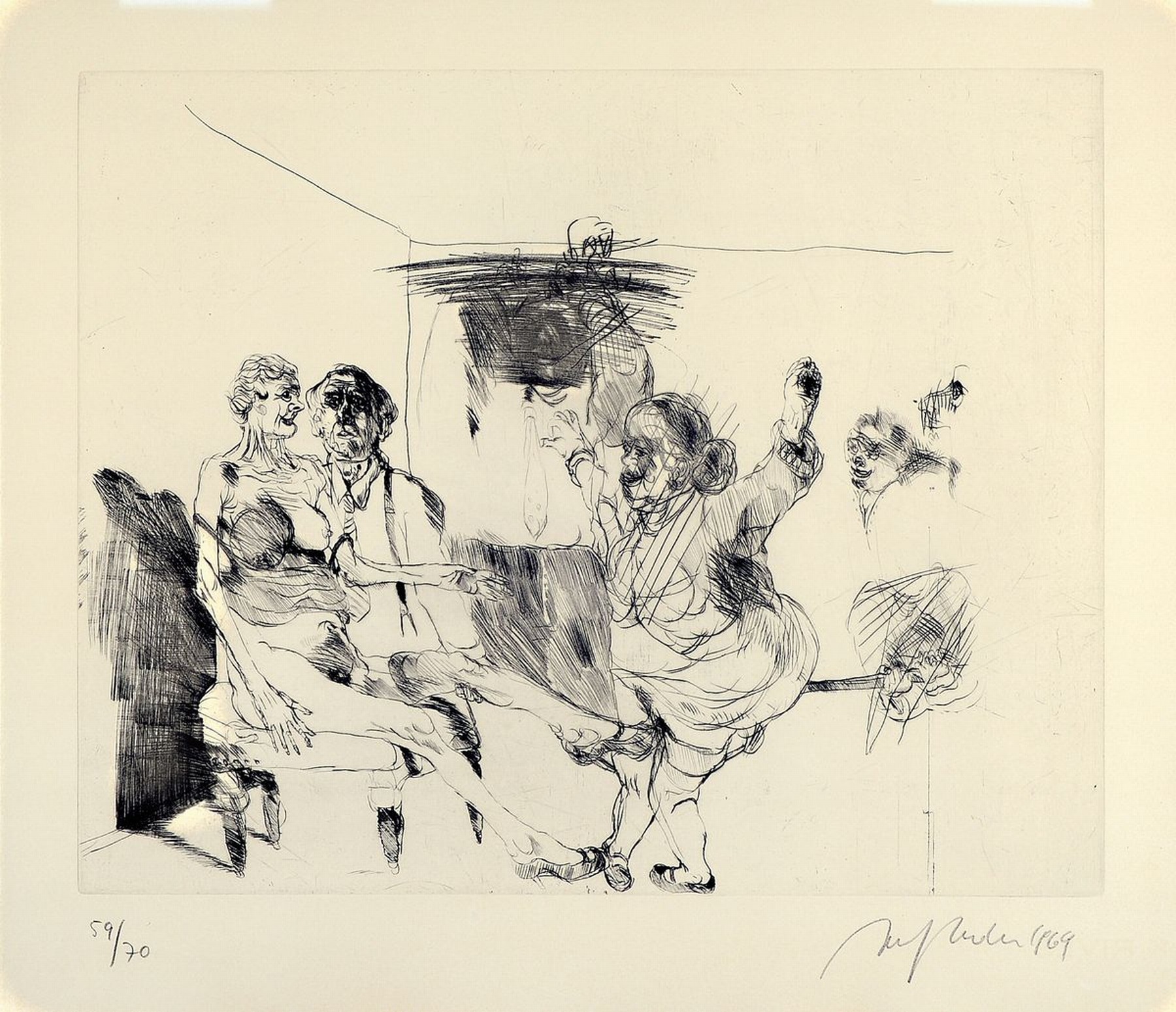 Alfred Hrdlicka, 1928-2009, Radierung, handsigniert und dat. 1969, num. 59/70, unter Glas gerahmt, Platte ca. 40x49 cm, gesamt ca. 70x75 cm