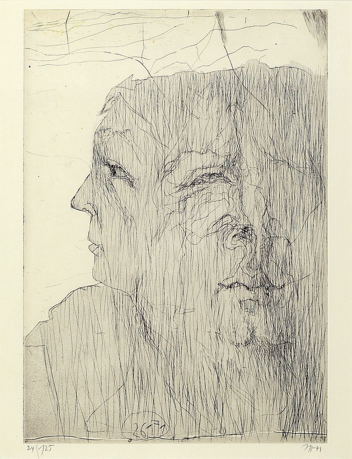 Horst Janssen, 1929-1995, Radierung, Selbstporträt, handsigniert, num. 24/125, unter Glas gerahmt, Platte ca. 30x21 cm, gesamt ca. 62x50 cm
