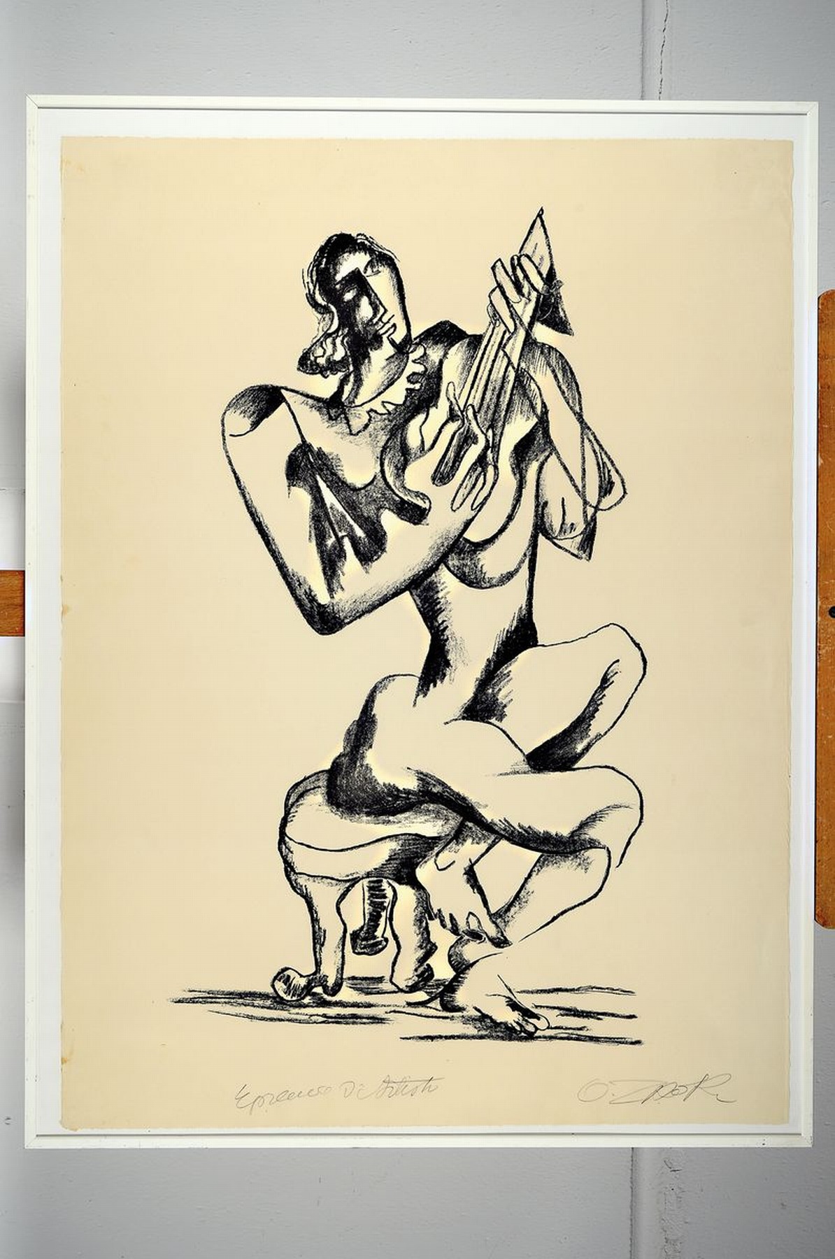 Detail k: Ossip Zadkine, 1890-1967, Le joueur de Luth, Lithographie von 1965, handsigniert, bezeichnet: epreuve d'Artiste, unter Glas gerahmt, Blatt ca. ...
