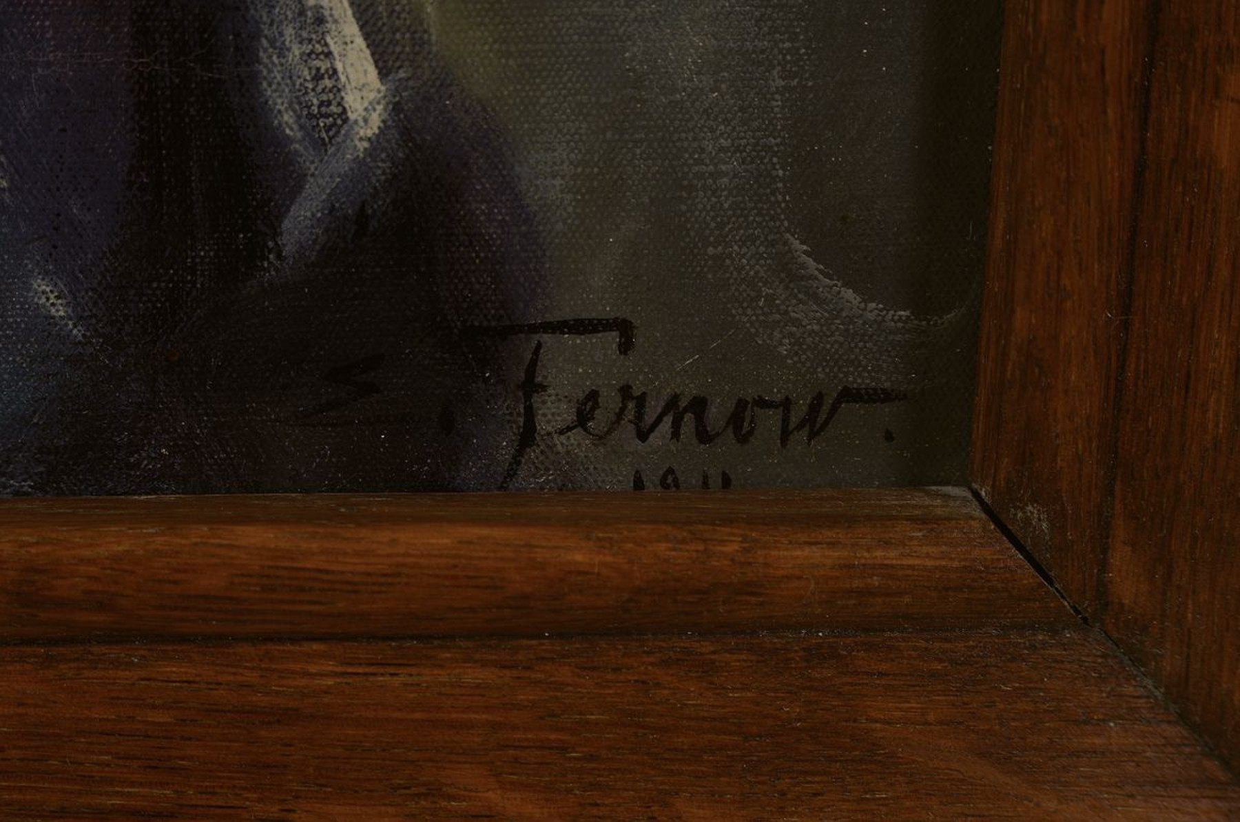 Detail a: S. Fernow, datiert 1911 (?), Porträt einer jungen Frau im blauen Kleid, Öl/Lwd, die Frau blickt den Betrachter direkt an, gute Stofflichkeit, sehr ...