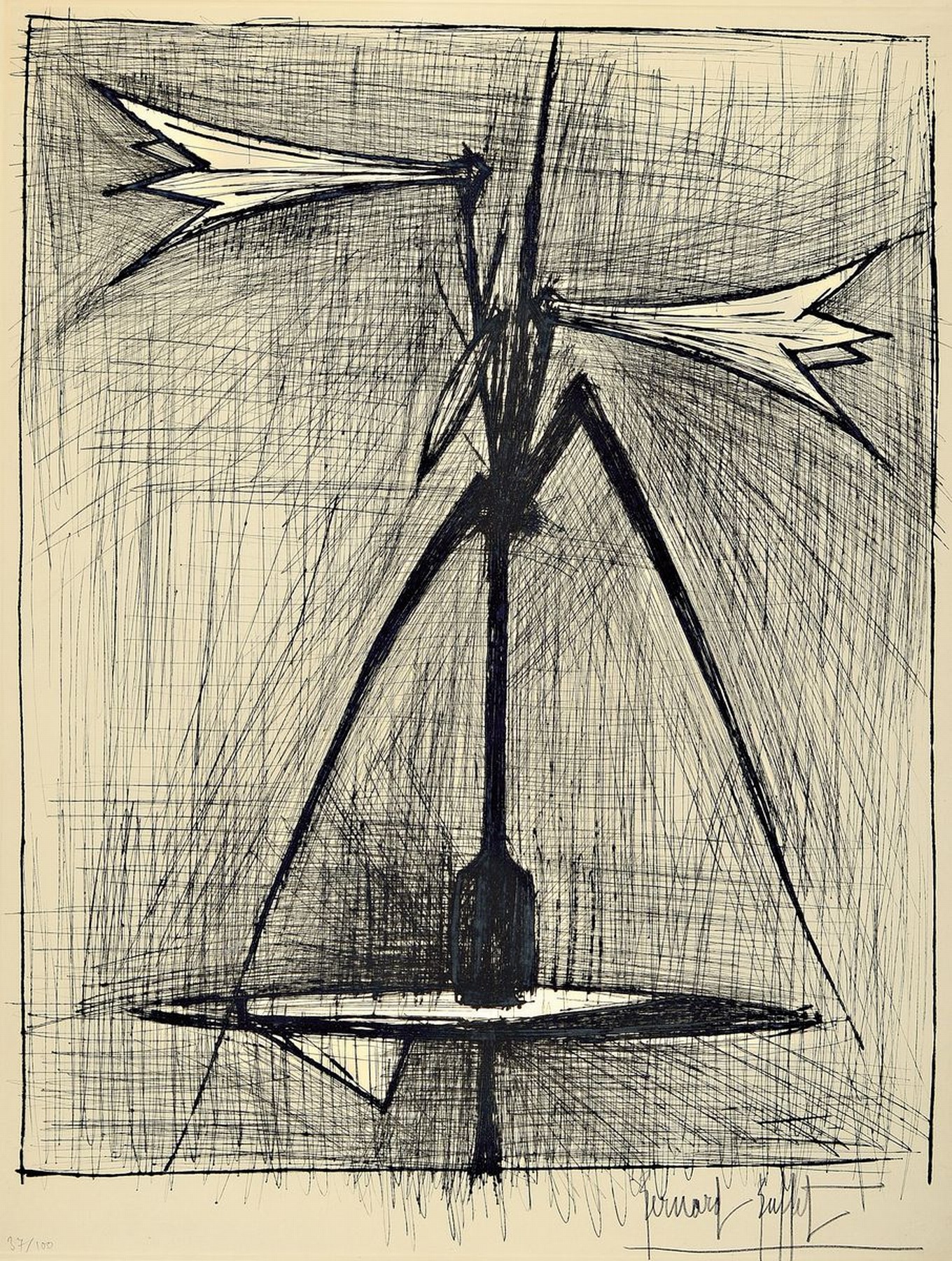 Bernard Buffet, 1928-1999, Radierung, handsigniert und num. 37/100, unter Glas gerahmt, Platte ca. 65x50 cm, gesamt ca. 82x61 cm