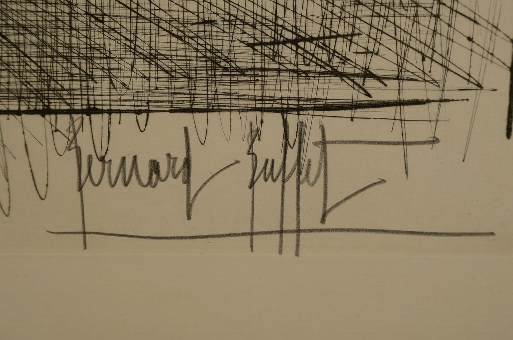 Detail e: Bernard Buffet, 1928-1999, Radierung, handsigniert und num. 37/100, unter Glas gerahmt, Platte ca. 65x50 cm, gesamt ca. 82x61 cm