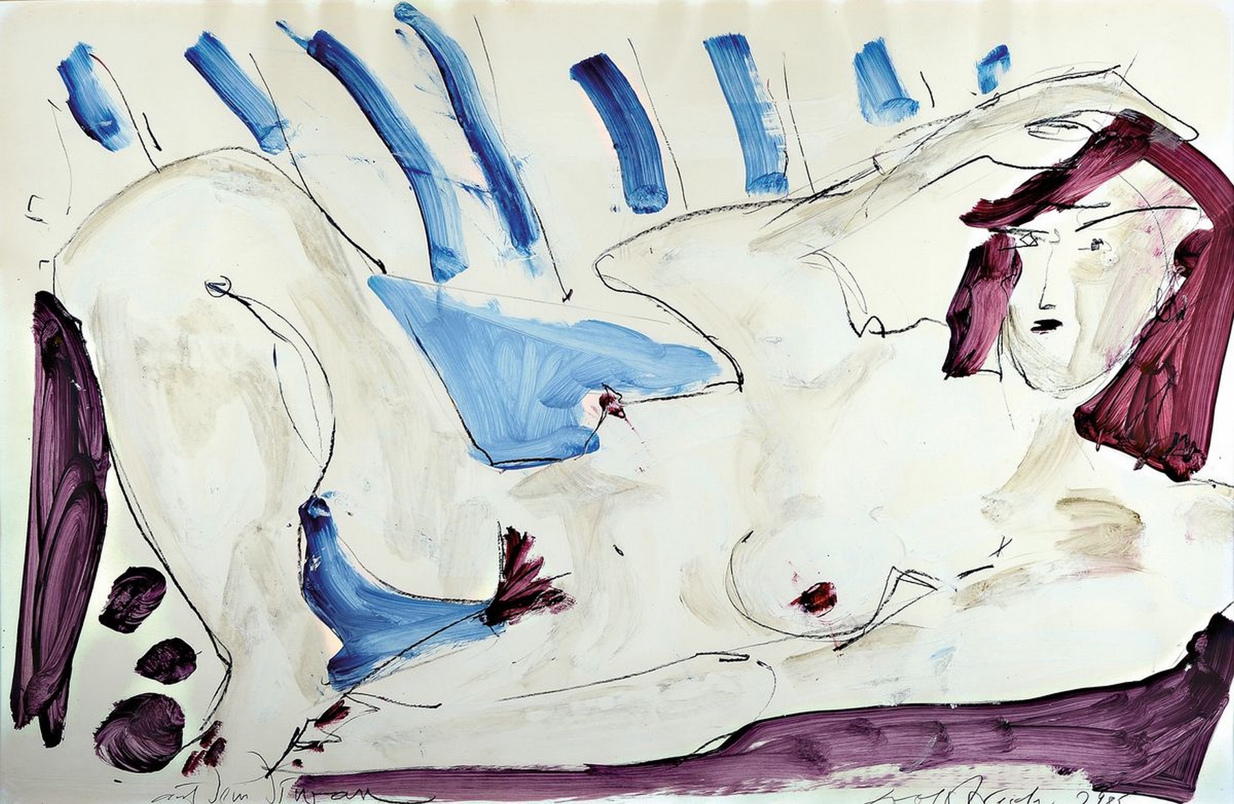 Herbert Österreicher, geb. 1916, auf dem Diwan, Tusche und Gouache auf Papier, handsigniert, betitelt, unter Glas, R. gesamt ca. 78x112 cm