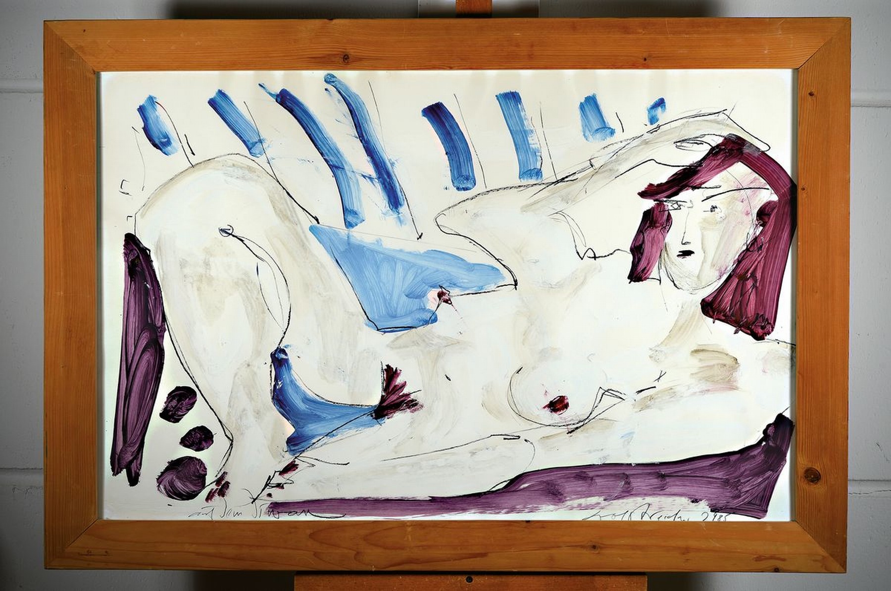 Detail k: Herbert Österreicher, geb. 1916, auf dem Diwan, Tusche und Gouache auf Papier, handsigniert, betitelt, unter Glas, R. gesamt ca. 78x112 cm