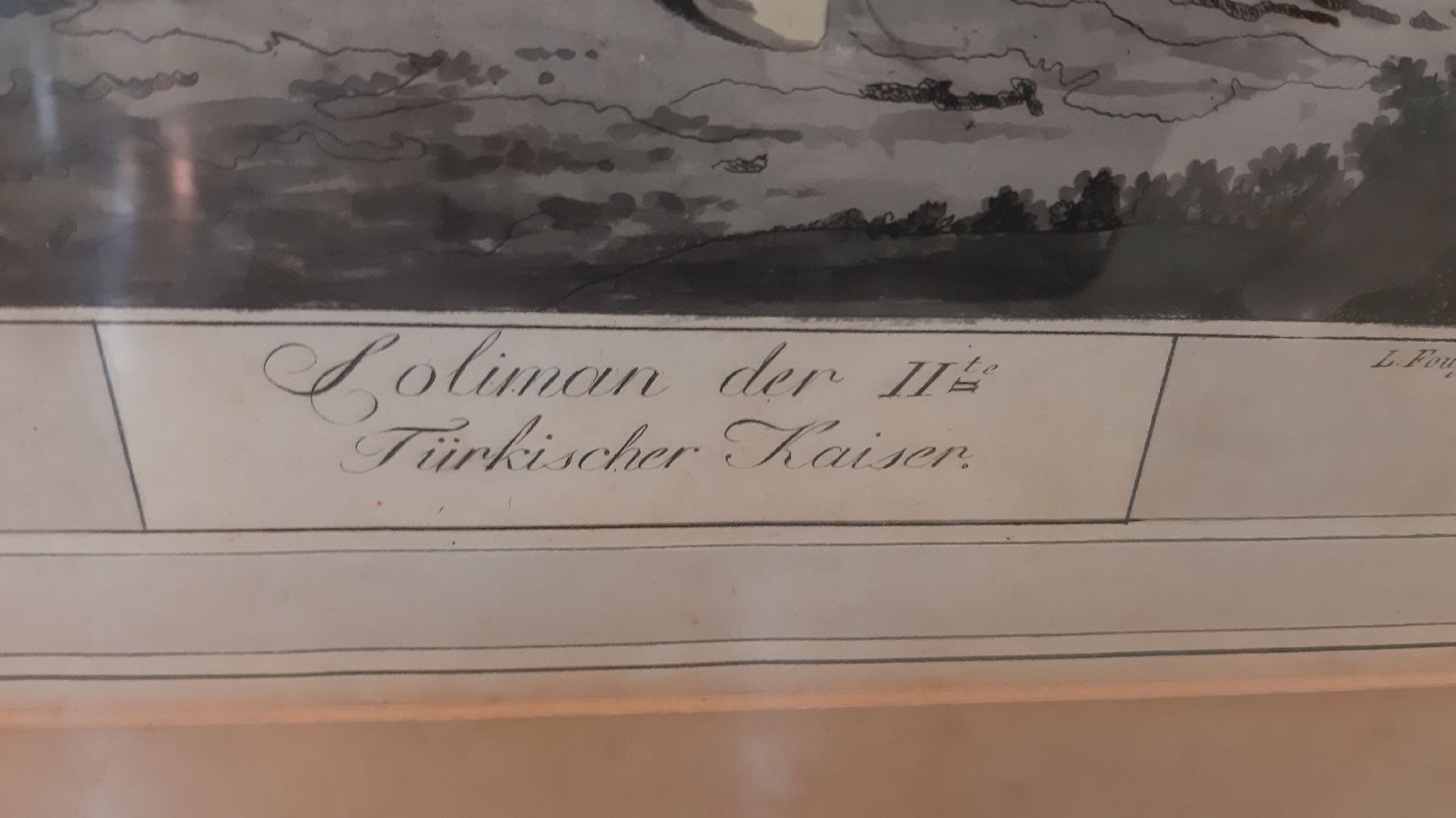 Detail c: L. Fougous, Wien, datiert 1799, früher Stahlstich aquarelliert, Soliman der IIte, türkische Kaiser, l. gebräunt bzw. Altersspuren, unter Glas, ...