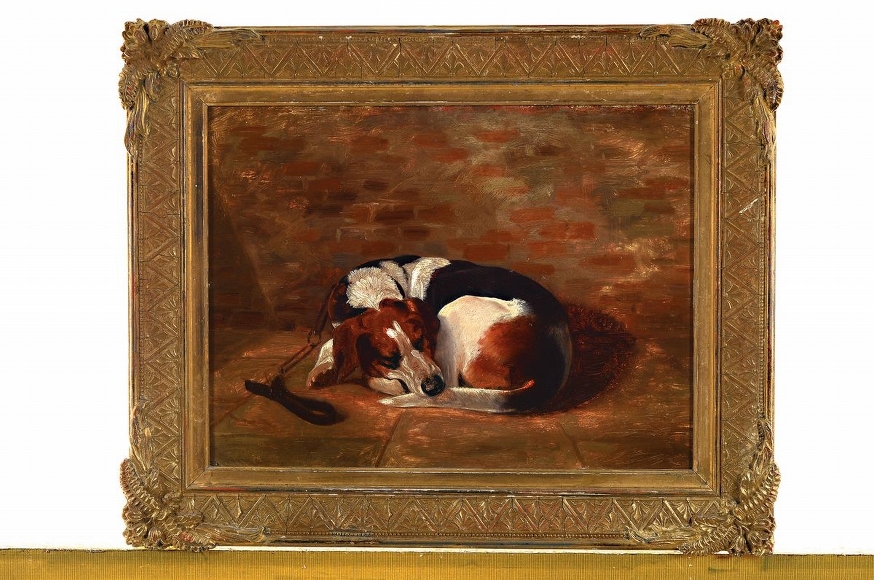 Detail k: Englischer Künstler, um 1900/20, liegender Jagdhund, Öl/Malkarton, unsigniert, ca. 23 x 30 cm, Rahmen, ca. 33 x 40 cm