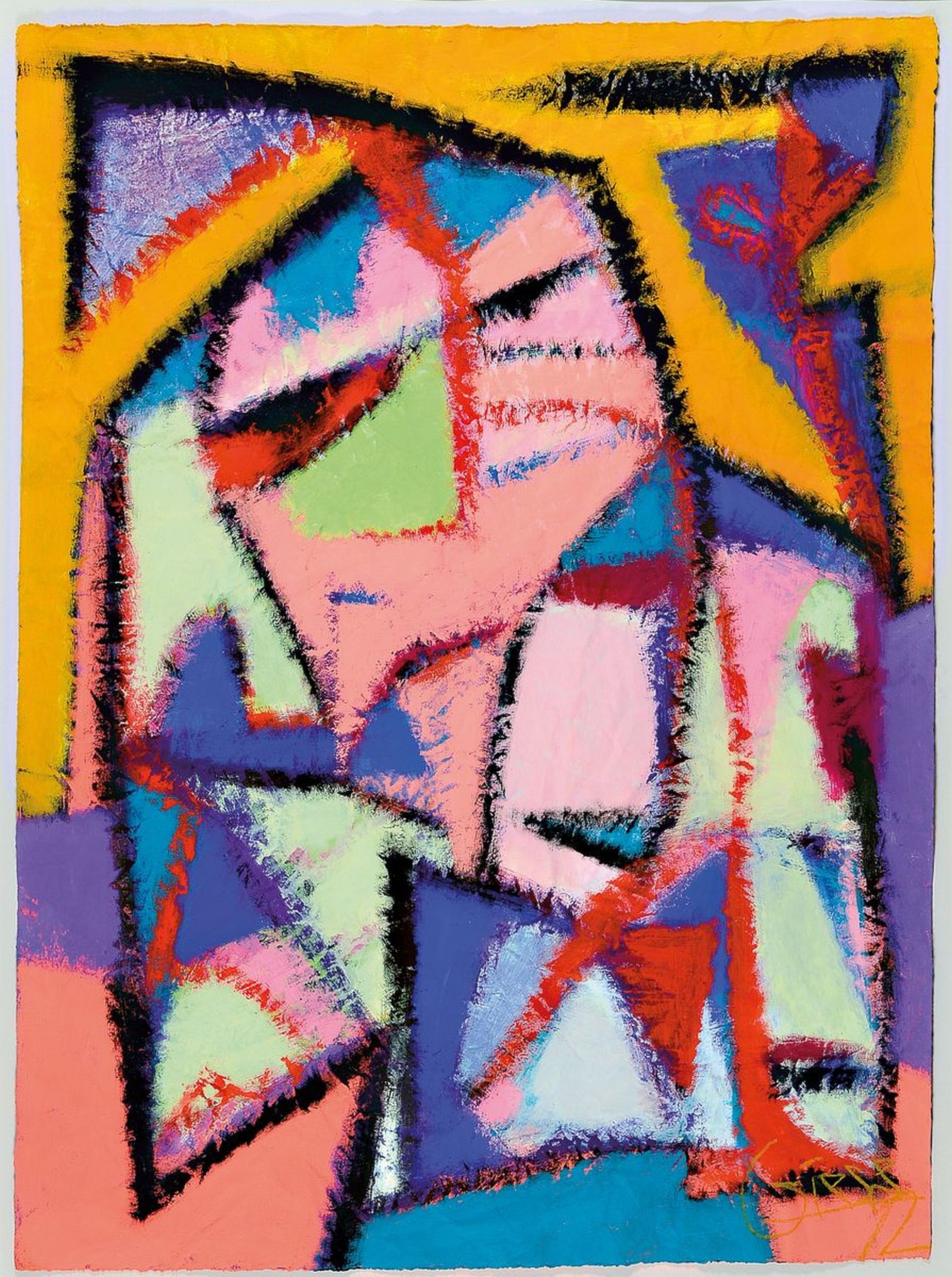 Jost Giese, geb. 1953, "Die Maskischen", Tempera/Bütten, 1992, Kat. No. 508, rückseitig komplett mit Bleistift bezeichnet, vorderseitig ...