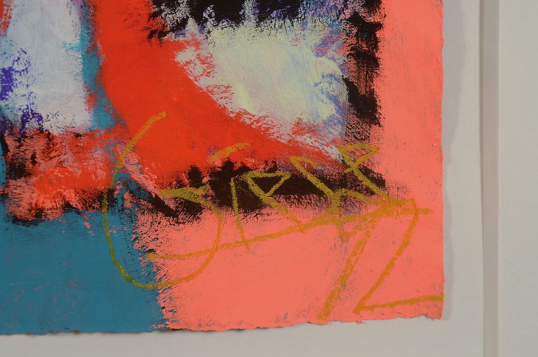 Detail a: Jost Giese, geb. 1953, "Die Maskischen", Tempera/Bütten, 1992, Kat. No. 508, rückseitig komplett mit Bleistift bezeichnet, vorderseitig ...