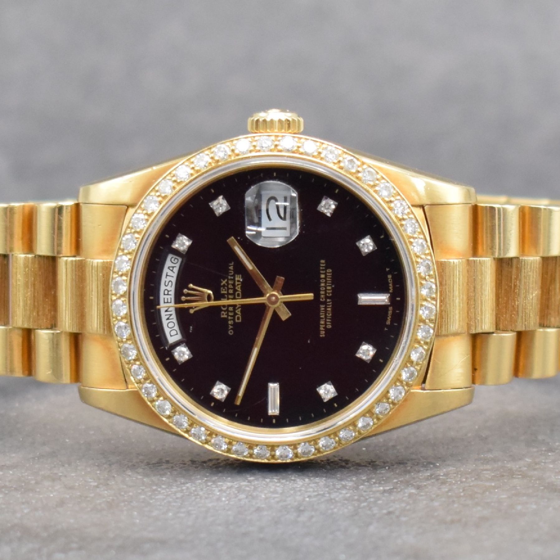 Detail a: ROLEX Oyster Perpetual Day-Date Herrenarmbanduhr in GG 750/000 Ref. 18248 mit original Zertifikat, Schweiz verk. 12/1989, Automatik, R-Serie, ...